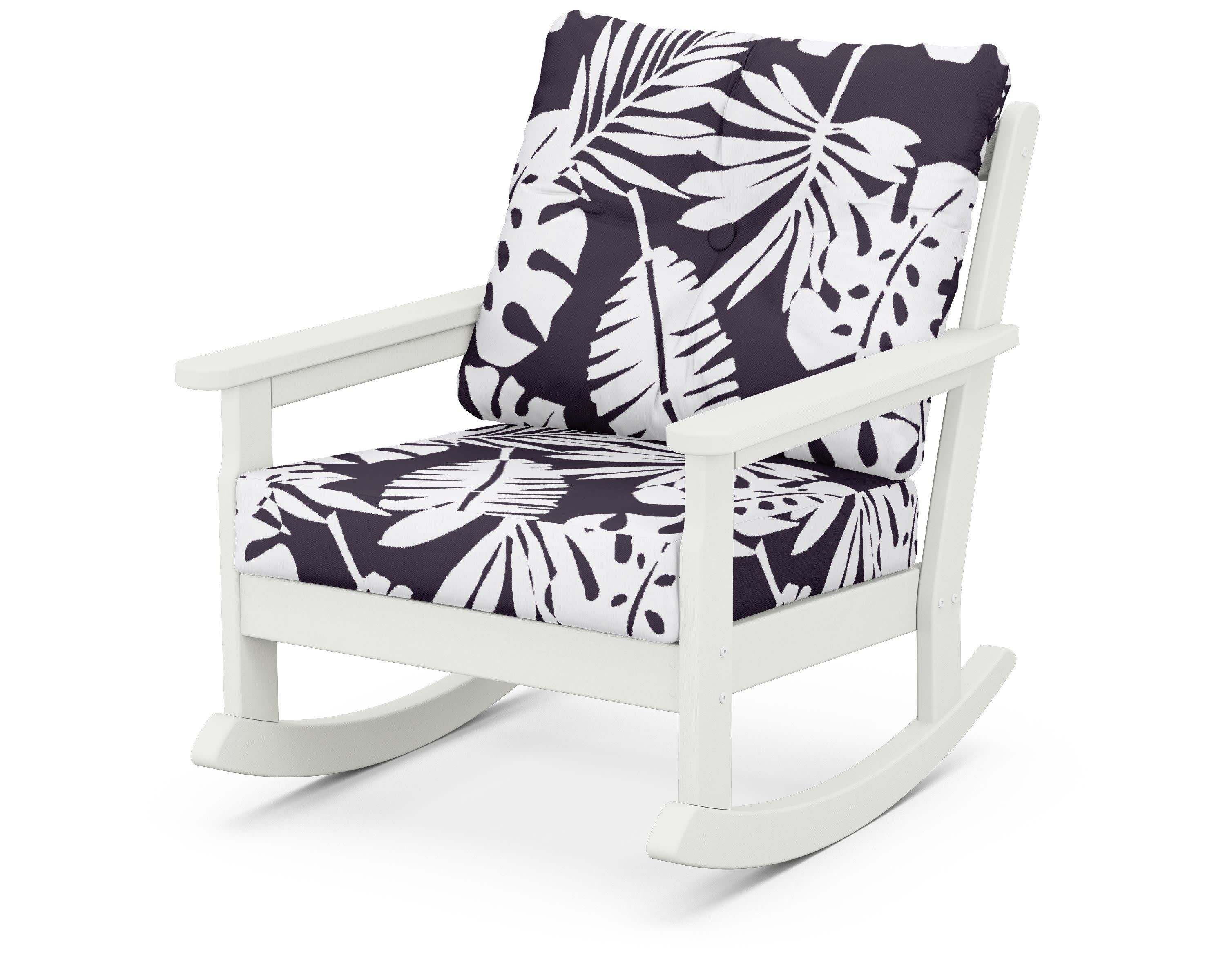 Vineyard Deep Seating Rocking Chair in Vintage White / Leaf Navy
