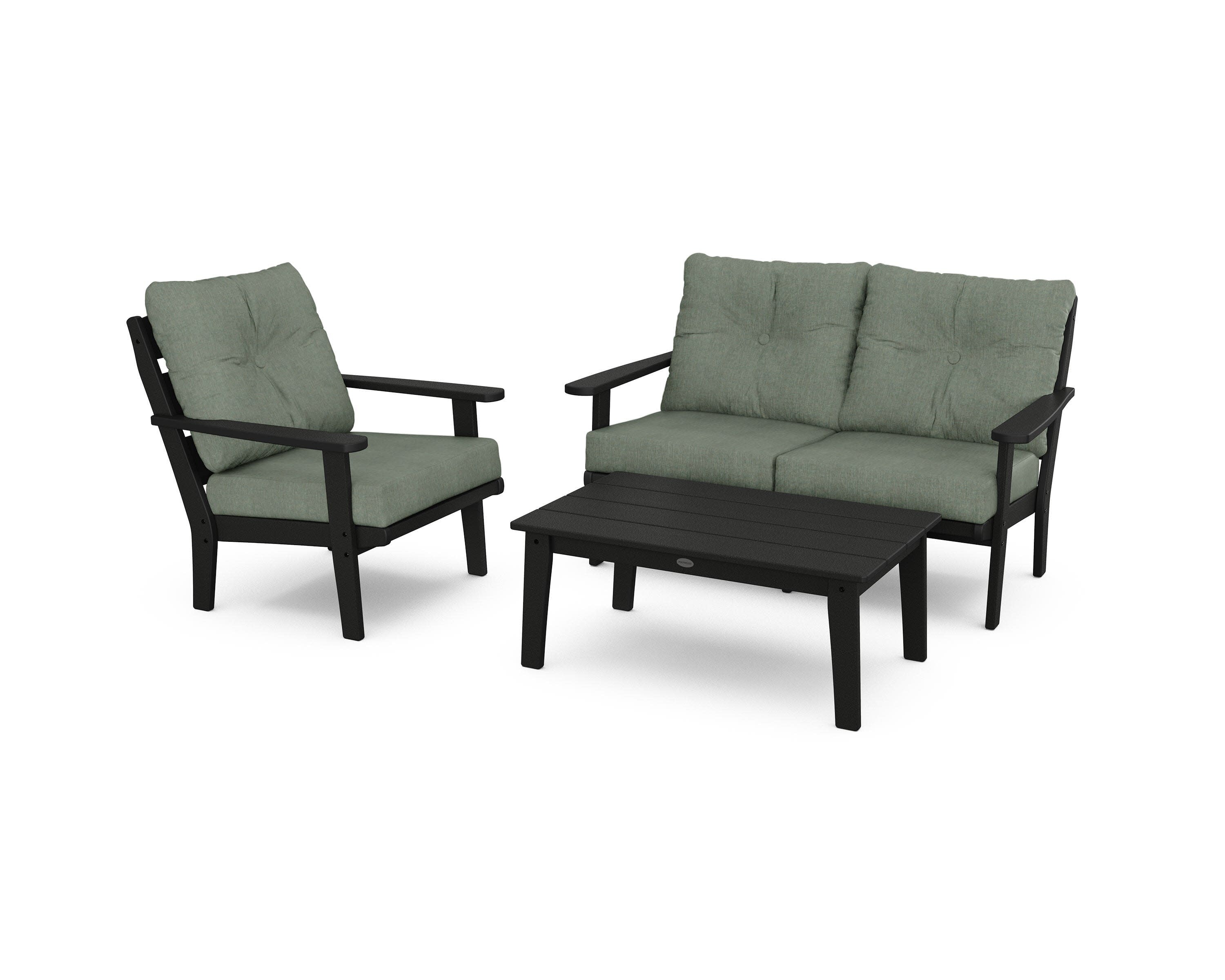 Lakeside 3-Piece Deep Seating Set in Black / Cast Sage