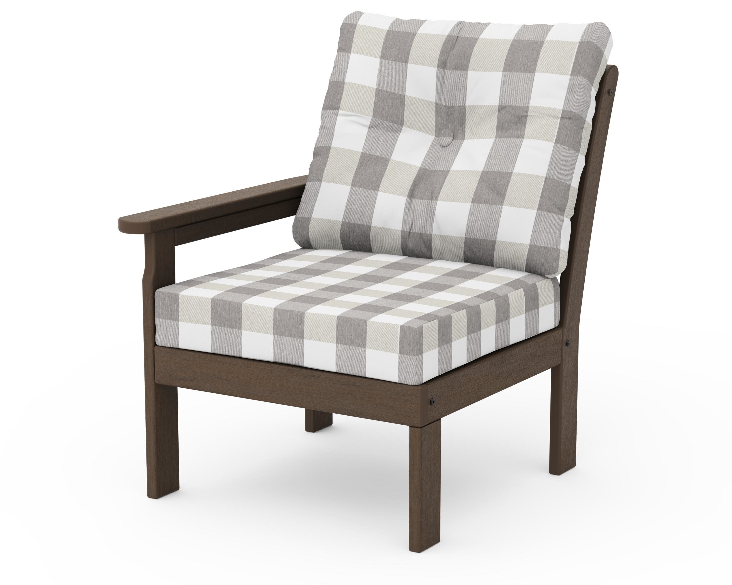 Vineyard Modular Left Arm Chair in Kona / Buffalo Plaid Grey Mist