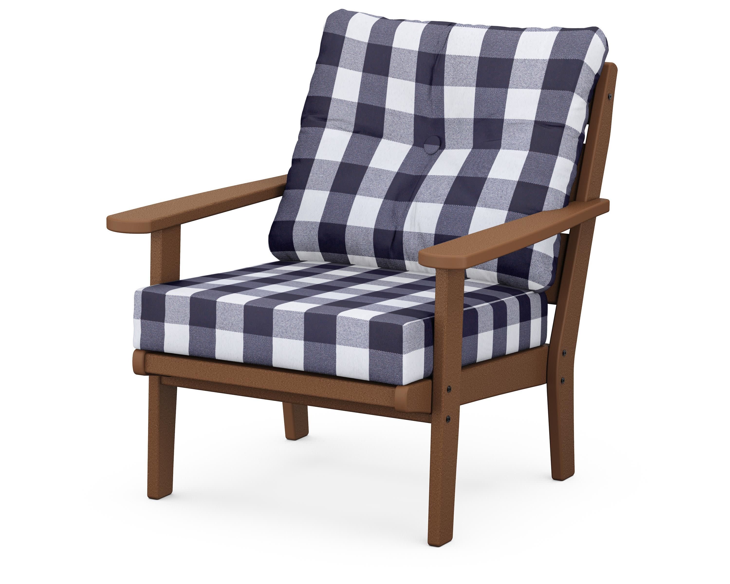 Lakeside Deep Seating Chair in Teak / Buffalo Plaid Navy