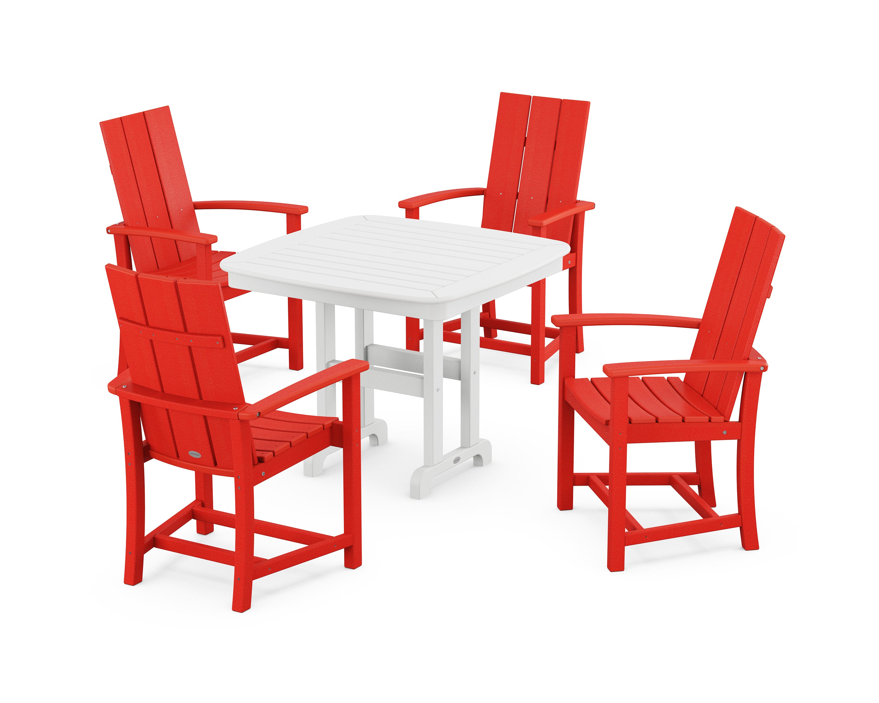 Modern Adirondack 5-Piece Dining Set in Sunset Red / White