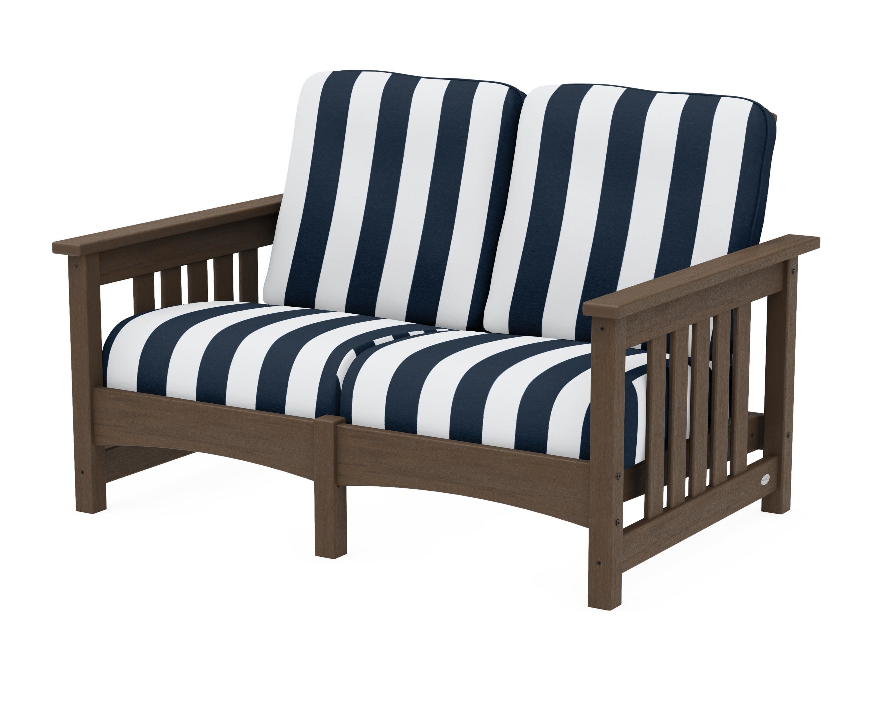 Club Mission Loveseat in Kona / Cabana Stripe Marine Indigo