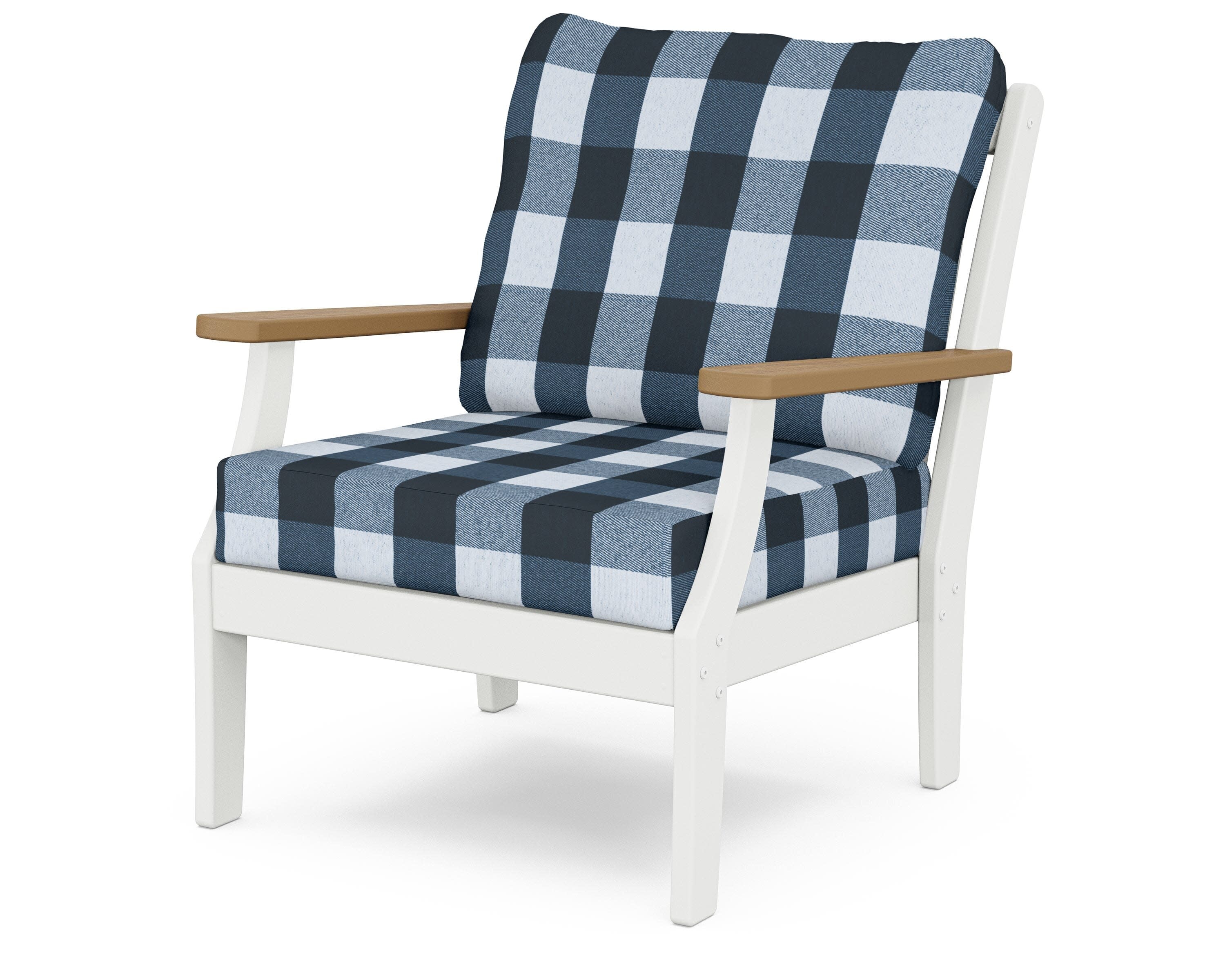 Braxton Deep Seating Chair in White / Natural / Buffalo Plaid Marine Indigo
