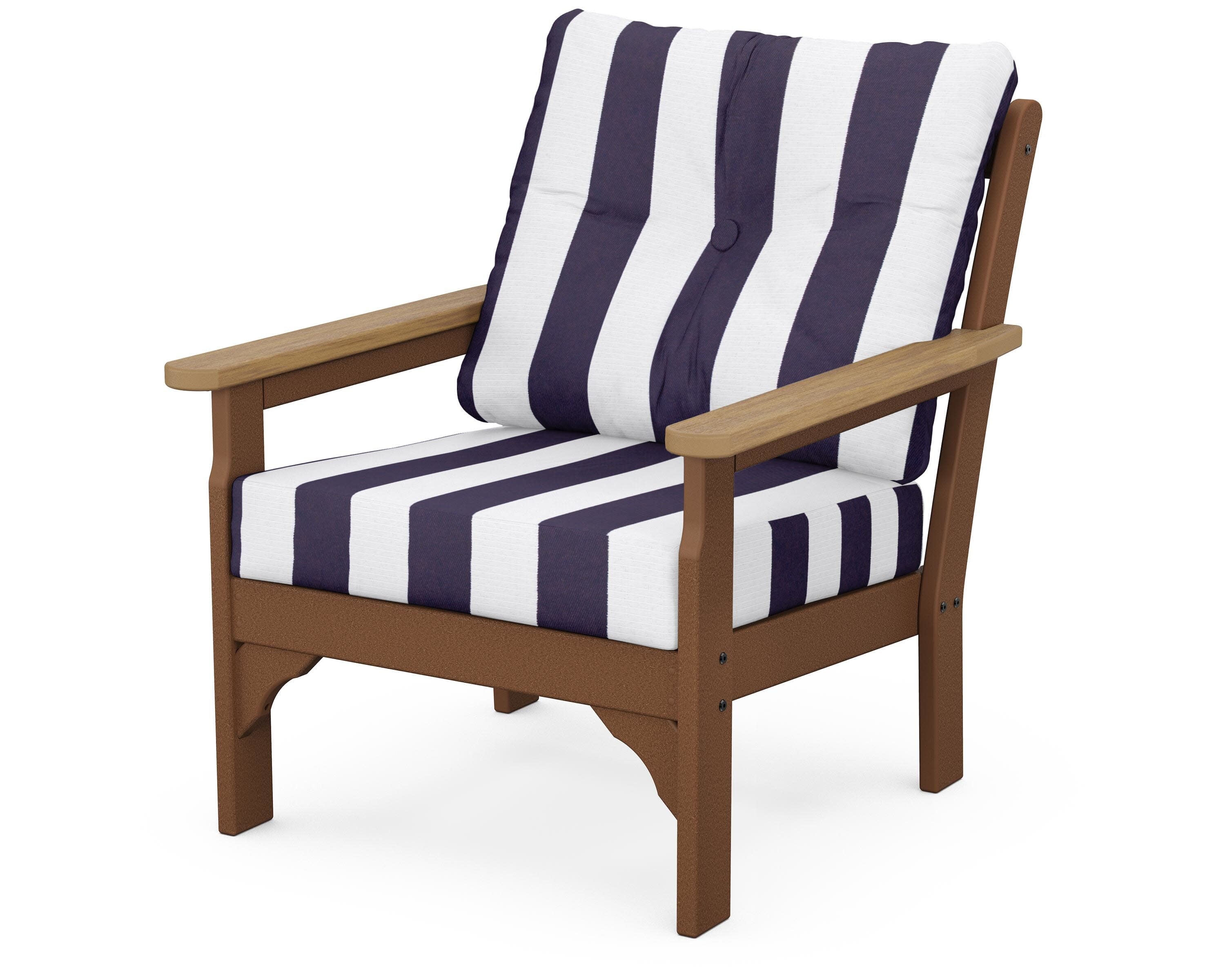 Vineyard Deep Seating Chair in Teak / Natural / Cabana Stripe Navy