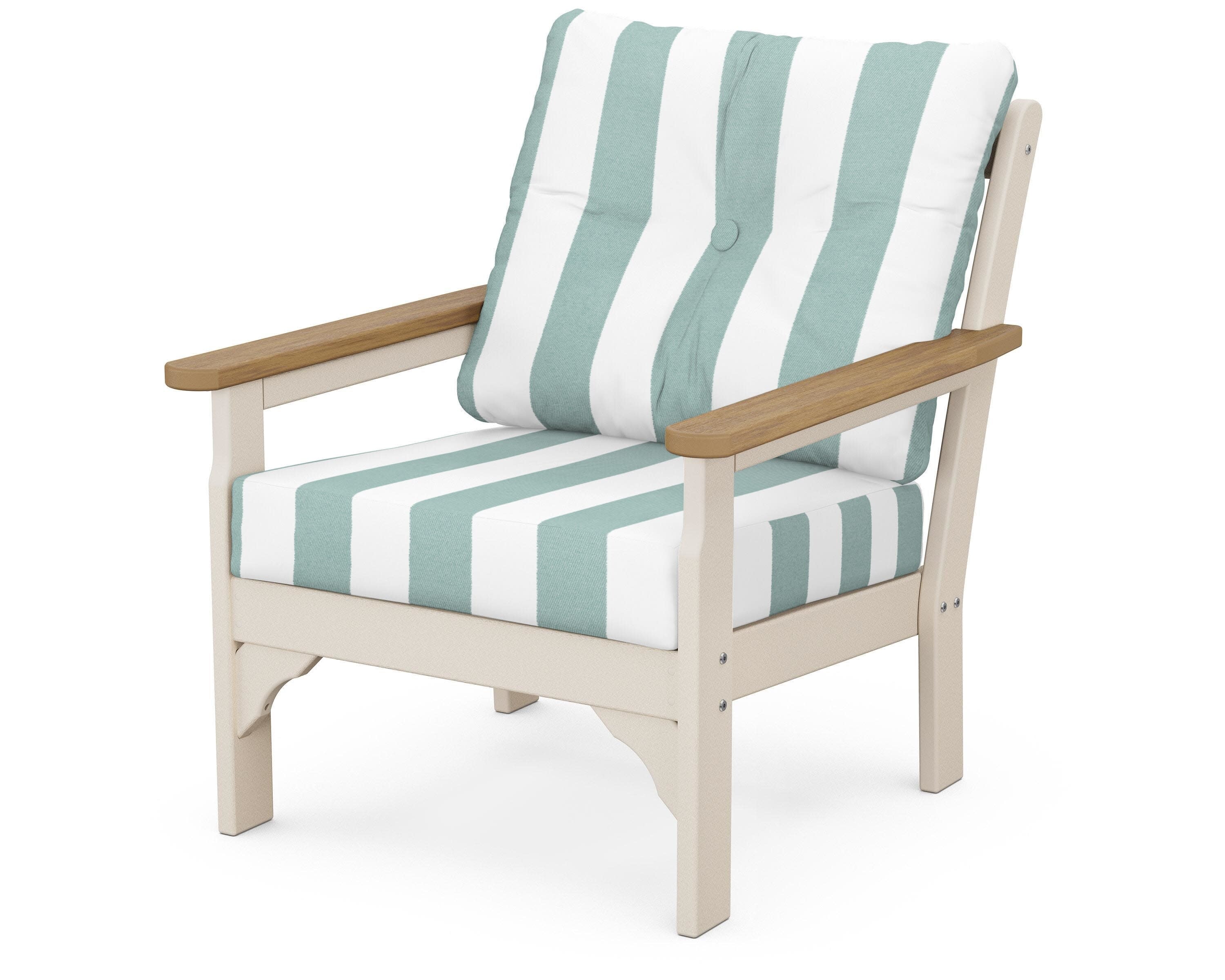 Vineyard Deep Seating Chair in Sand / Natural / Cabana Stripe Glacier Spa