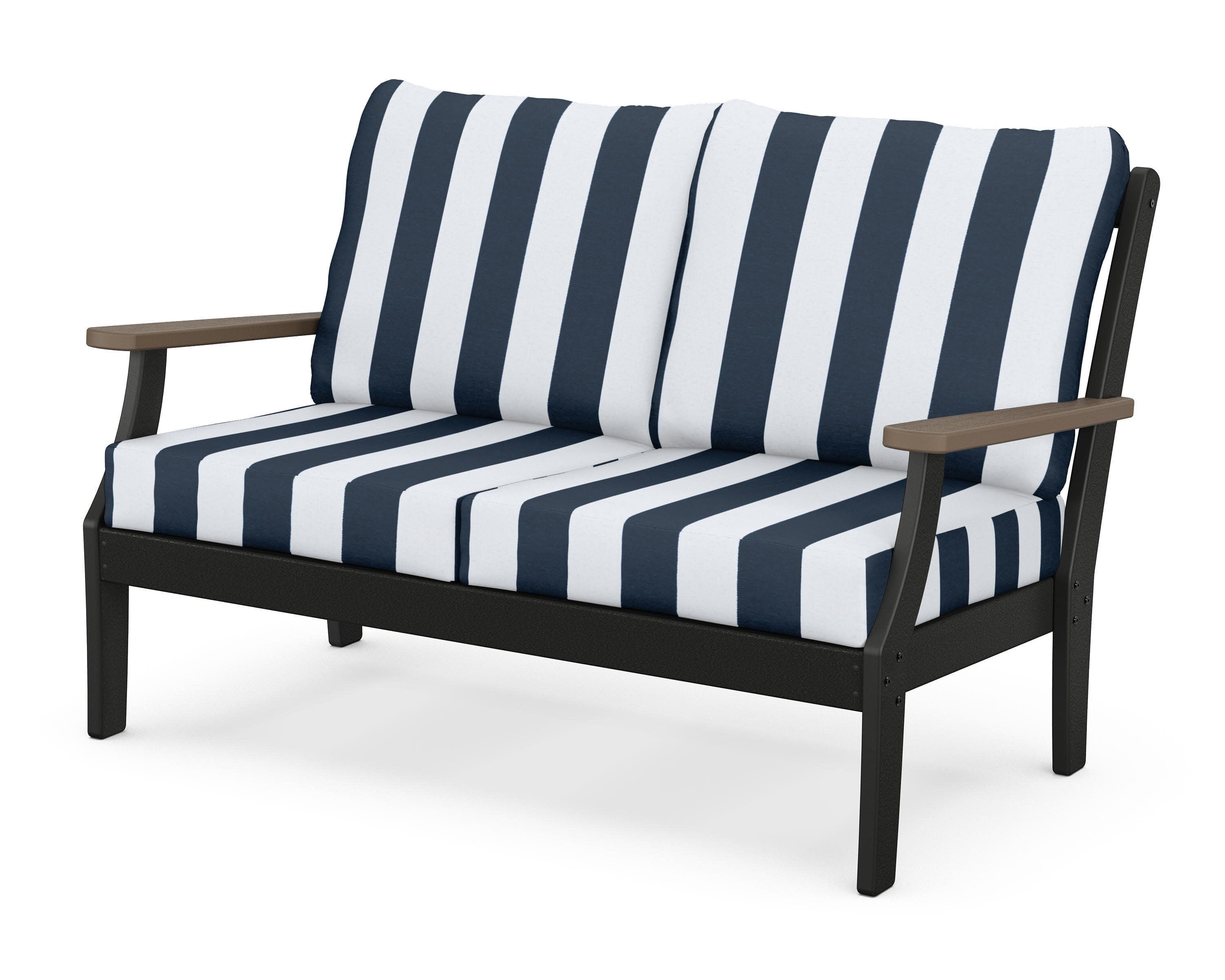 Braxton Deep Seating Loveseat in Black / Kona / Cabana Stripe Marine Indigo