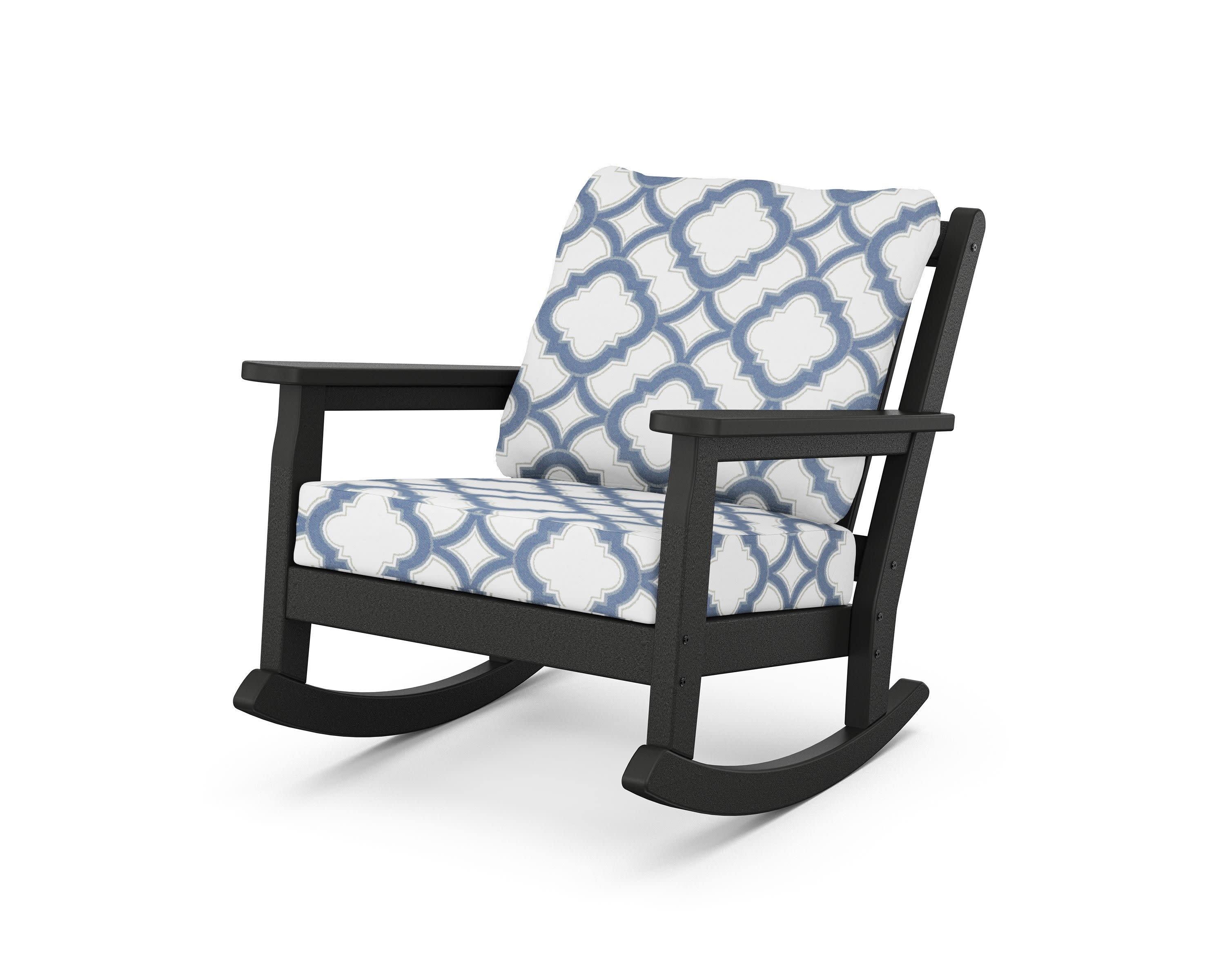 Chippendale Deep Seating Rocking Chair in Black / Trellis Sky Blue