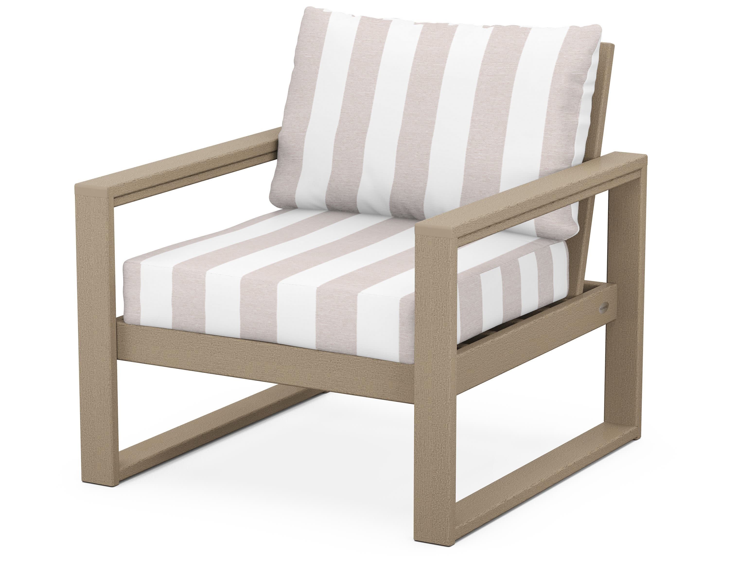 EDGE Club Chair in Vintage Sahara / Cabana Stripe Dune Burlap