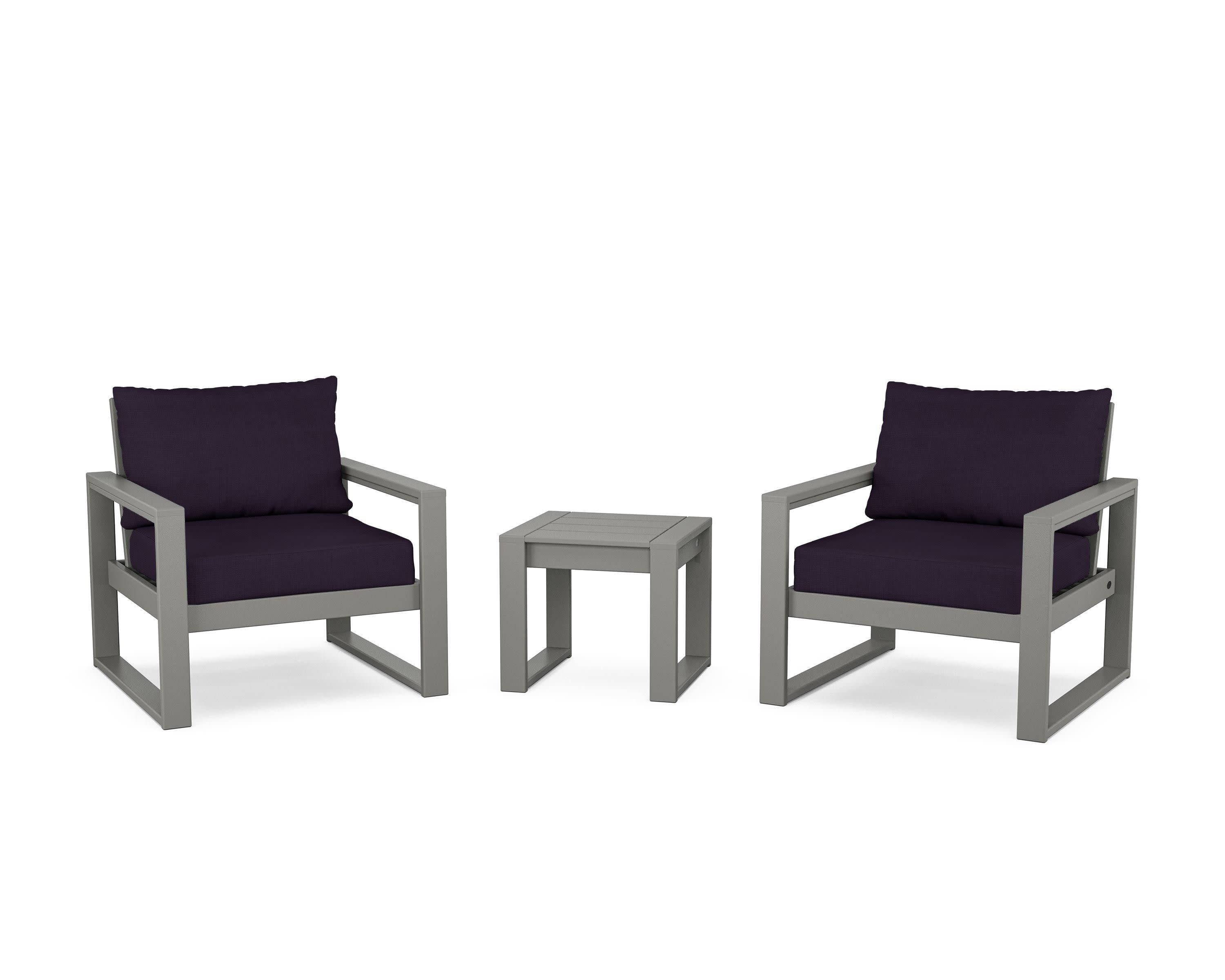 EDGE Sectional 3-Piece Deep Seating Set in Slate Grey / Navy Linen