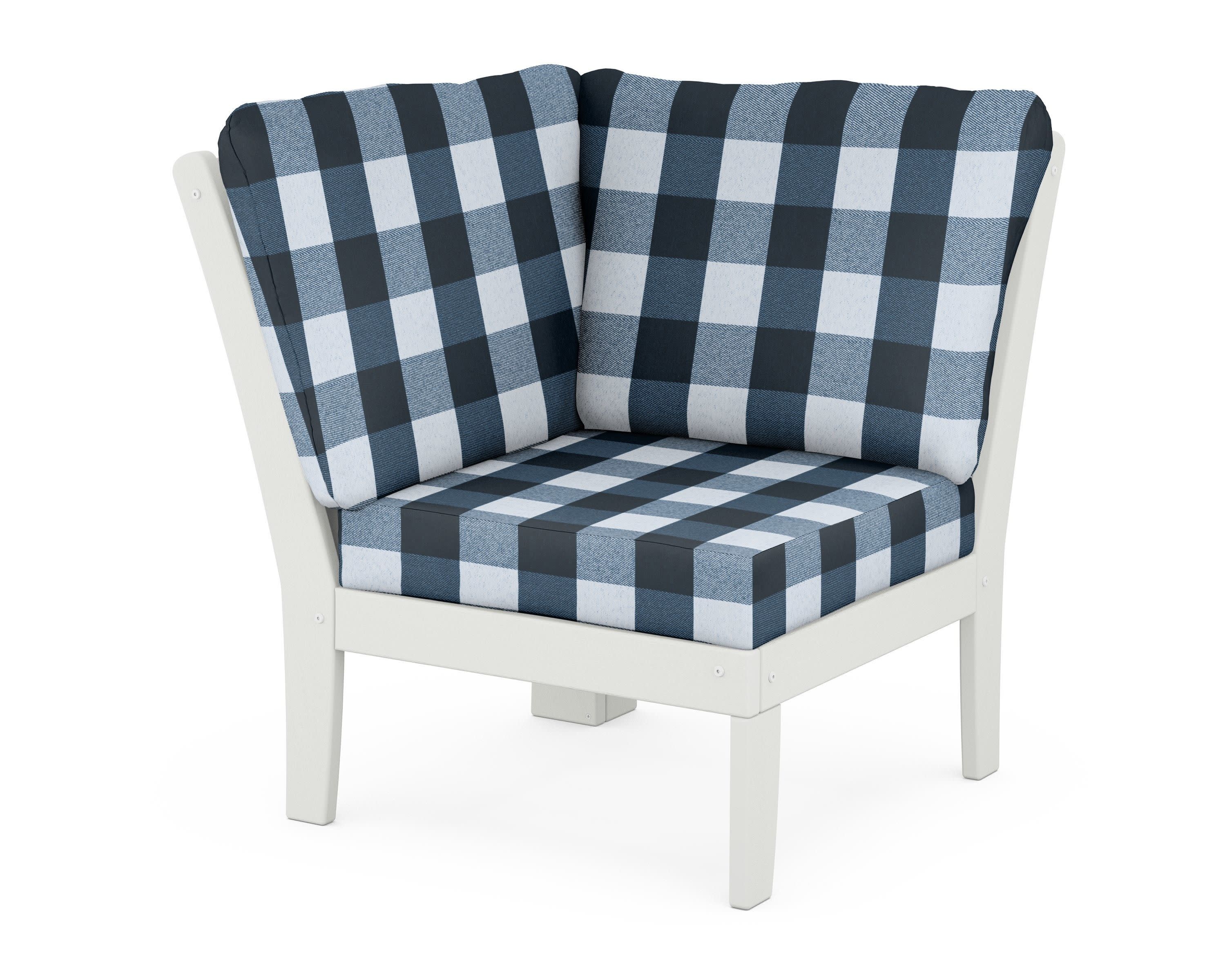 Braxton Modular Corner Chair in Vintage White / Buffalo Plaid Marine Indigo