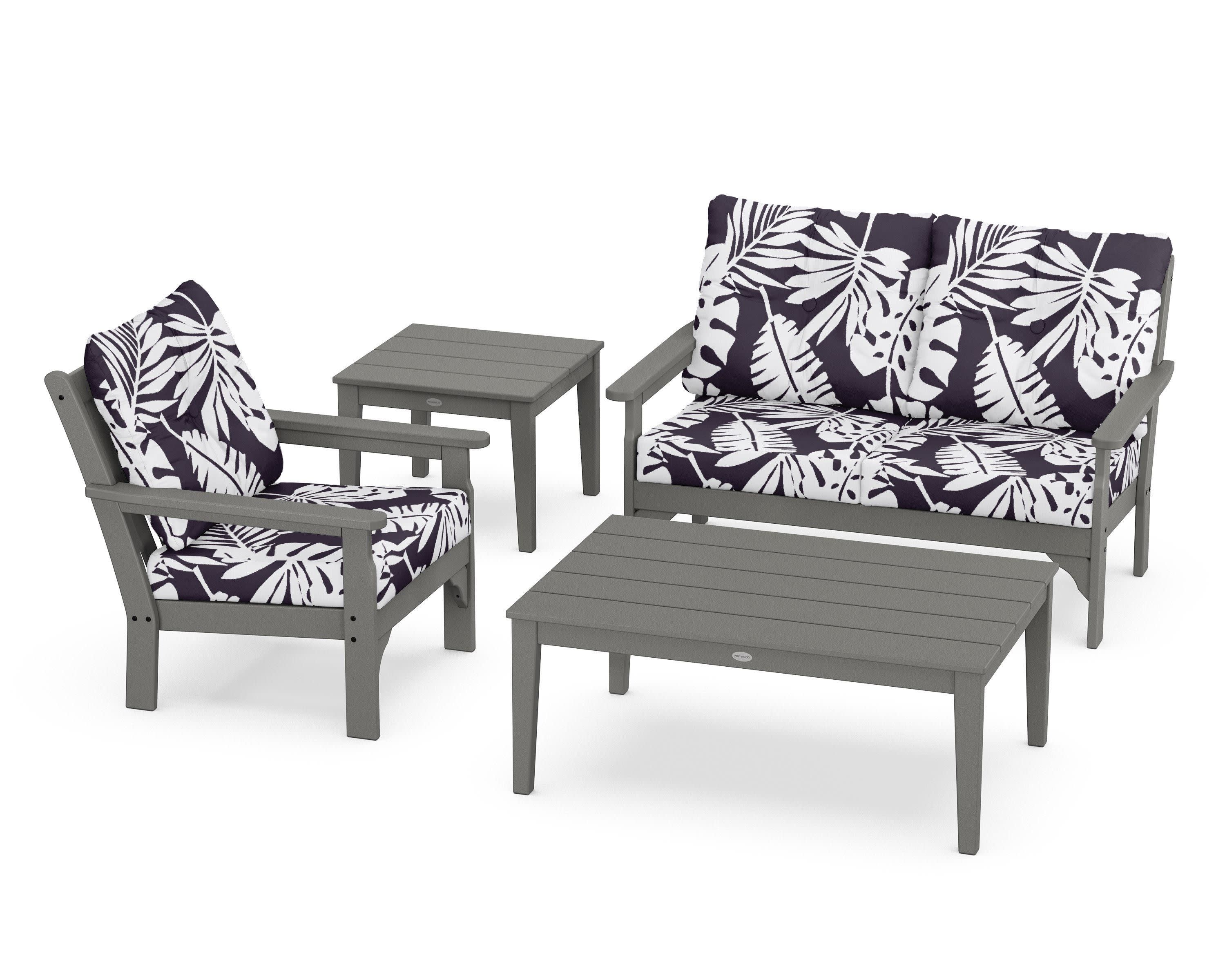 Vineyard 4-Piece Deep Seating Set in Slate Grey / Leaf Navy