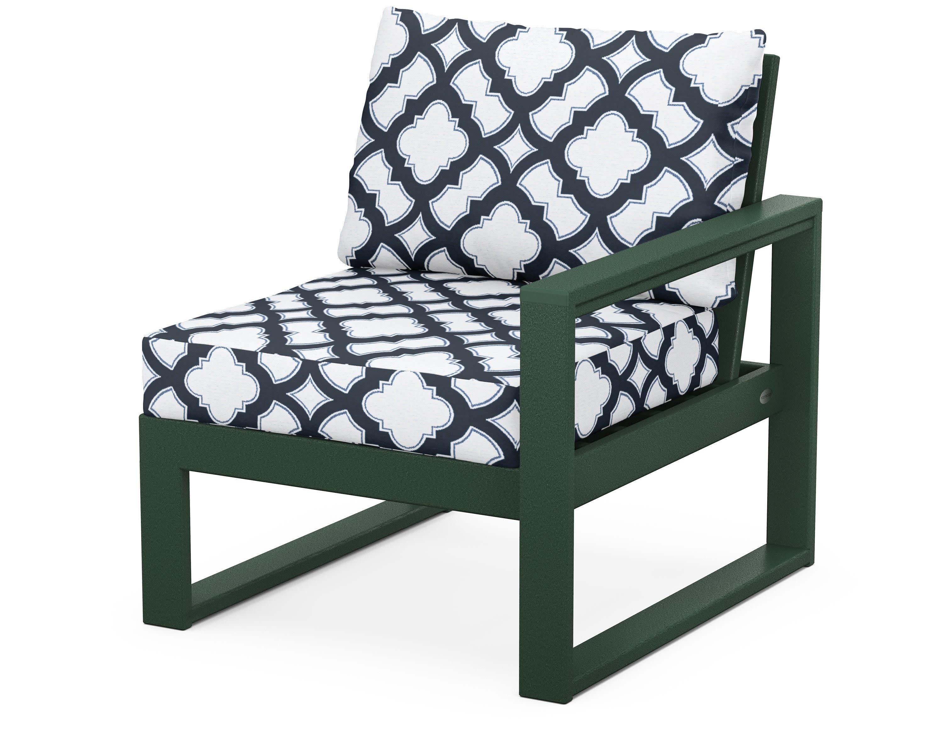 EDGE Modular Right Arm Chair in Green / Trellis Marine Indigo