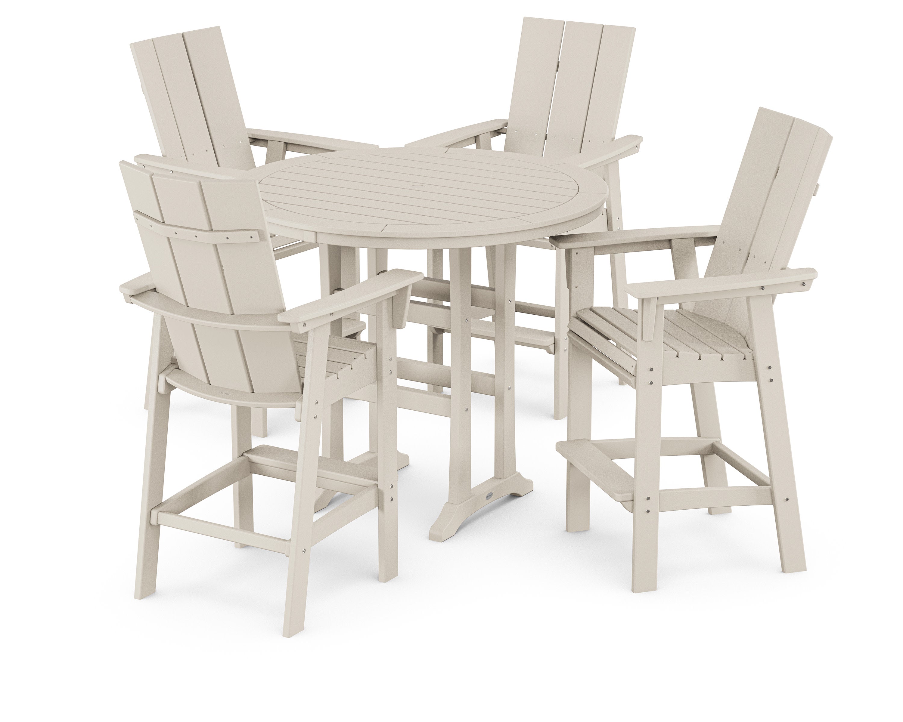 Modern Curveback Adirondack 5-Piece Nautical Trestle Bar Set in Sand