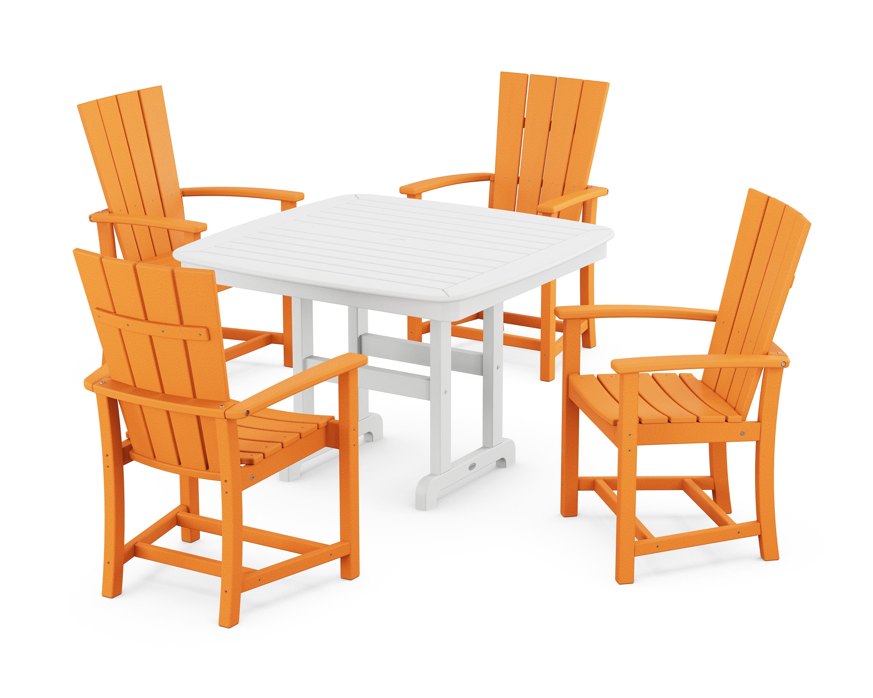 Quattro 5-Piece Dining Set with Trestle Legs in Tangerine / White