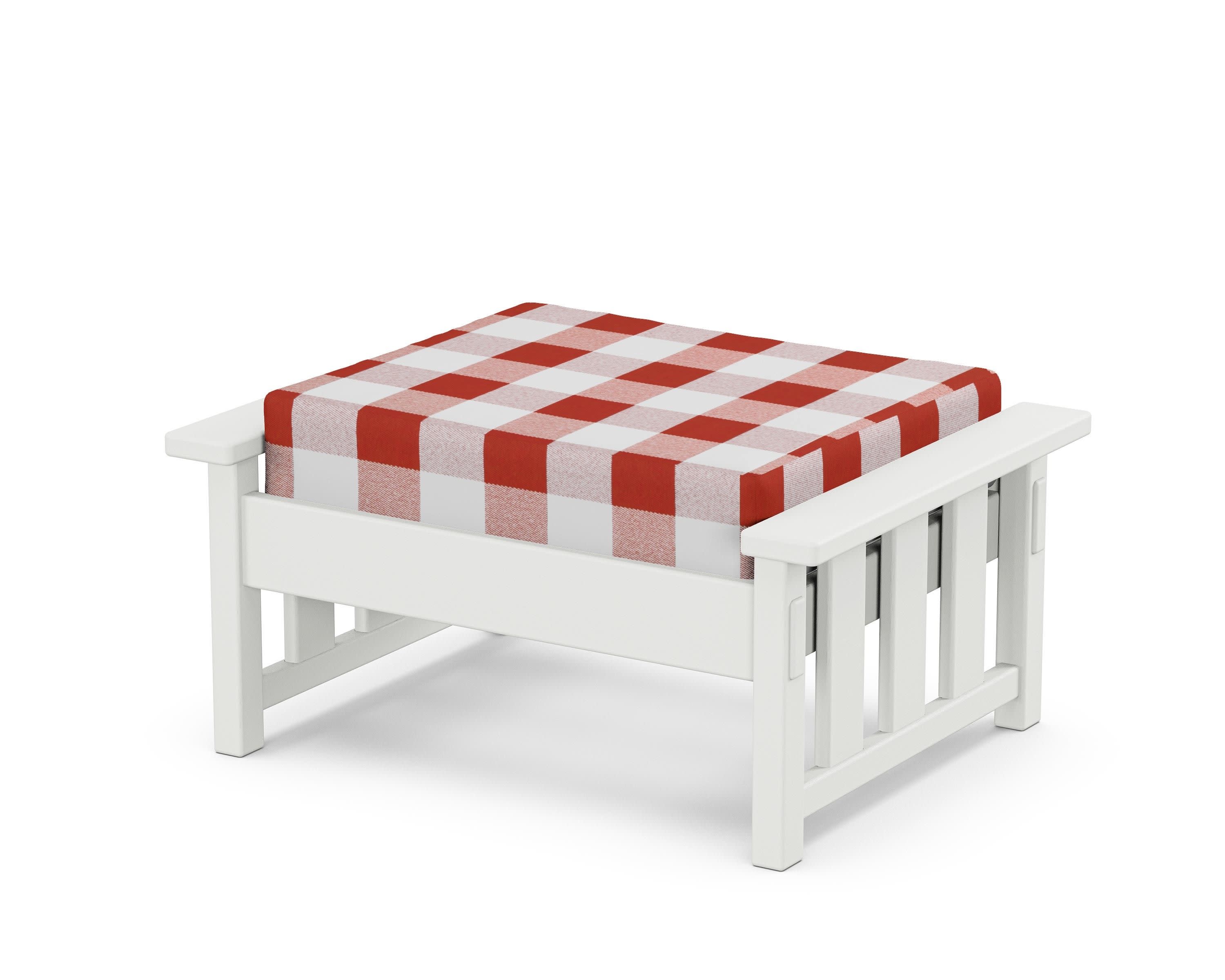Acadia Deep Seating Ottoman in White / Buffalo Plaid Crimson