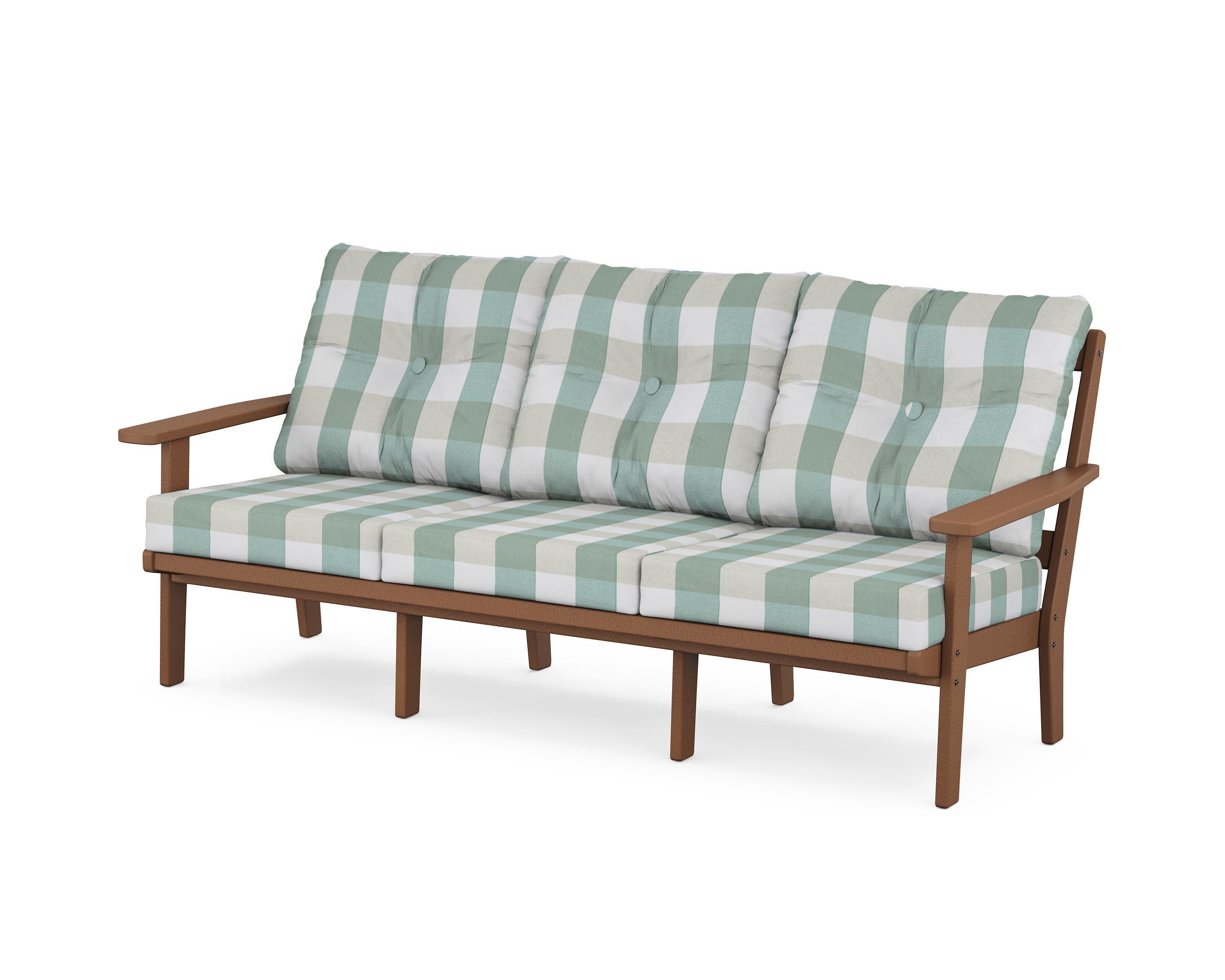 Oxford Deep Seating Sofa in Teak / Buffalo Plaid Glacier Spa