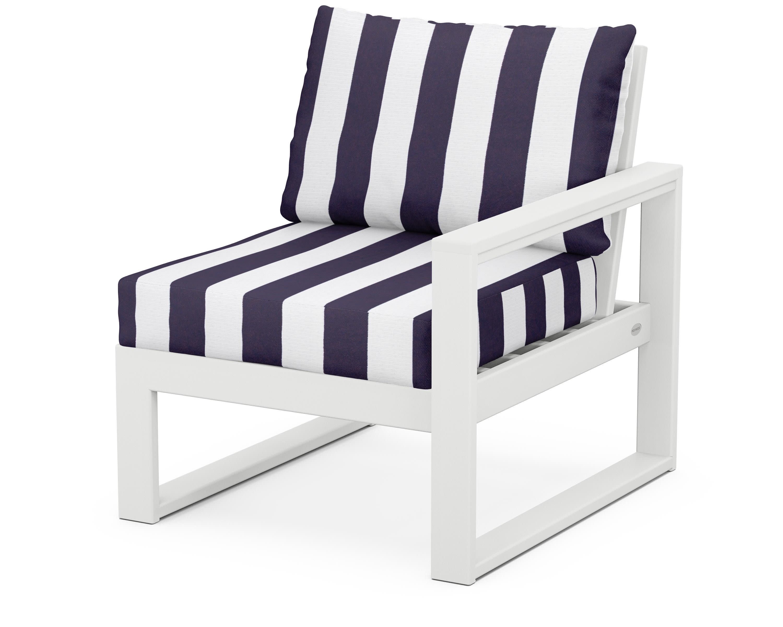 EDGE Modular Right Arm Chair in White / Cabana Stripe Navy
