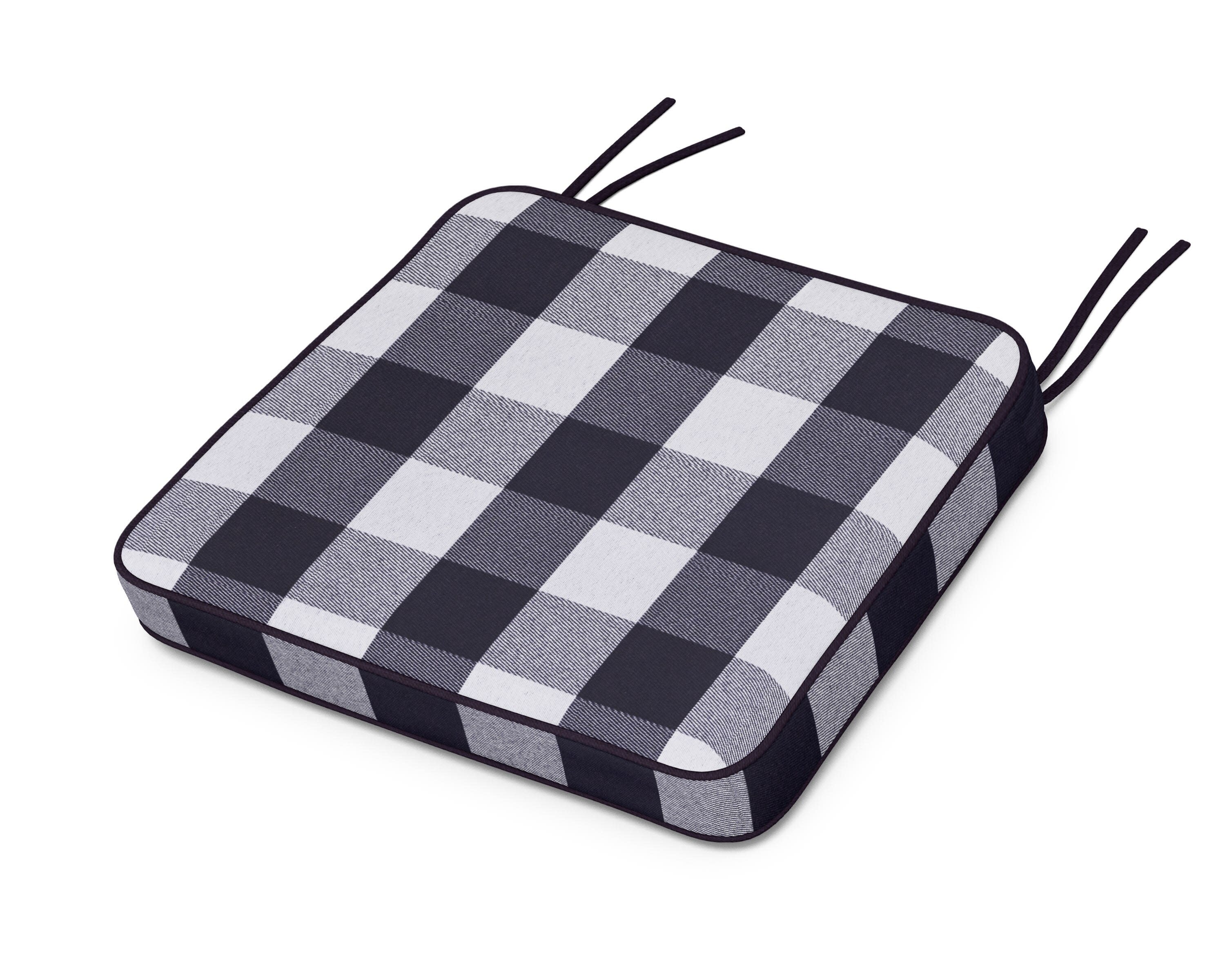 Chinoiserie Arm Chair Seat Cushion in Buffalo Plaid Navy