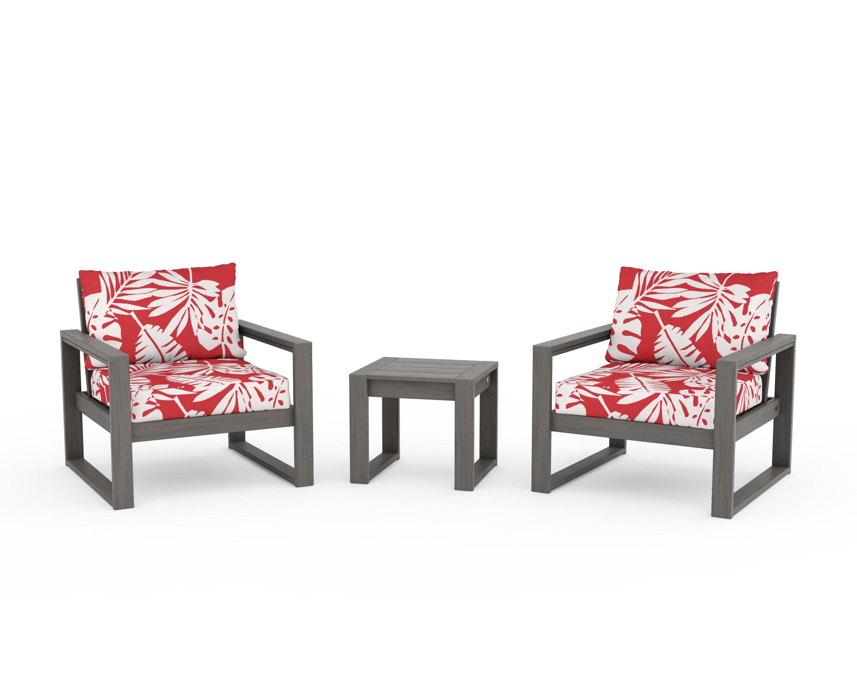 EDGE Sectional 3-Piece Deep Seating Set in Driftwood / Leaf Crimson