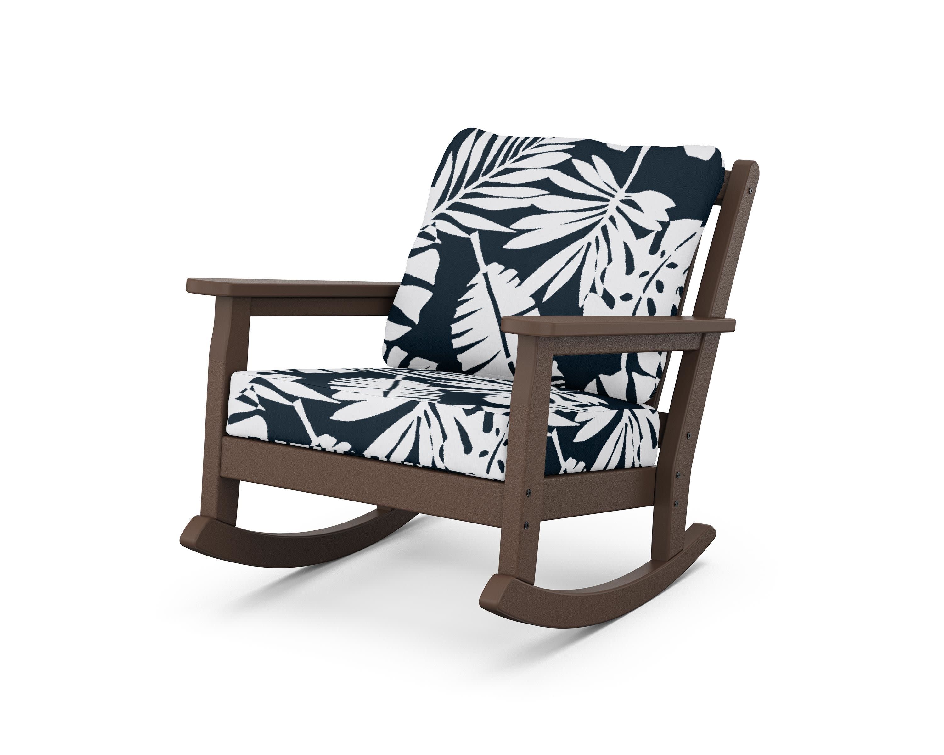 Chippendale Deep Seating Rocking Chair in Mahogany / Leaf Marine Indigo
