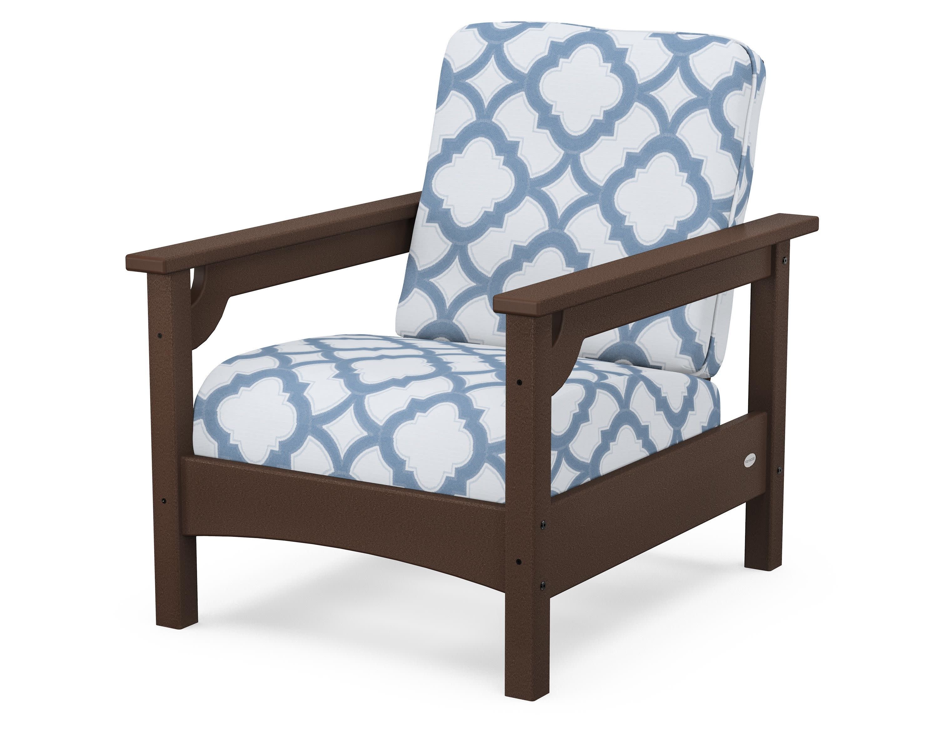 Club Chair in Mahogany / Trellis Sky Blue
