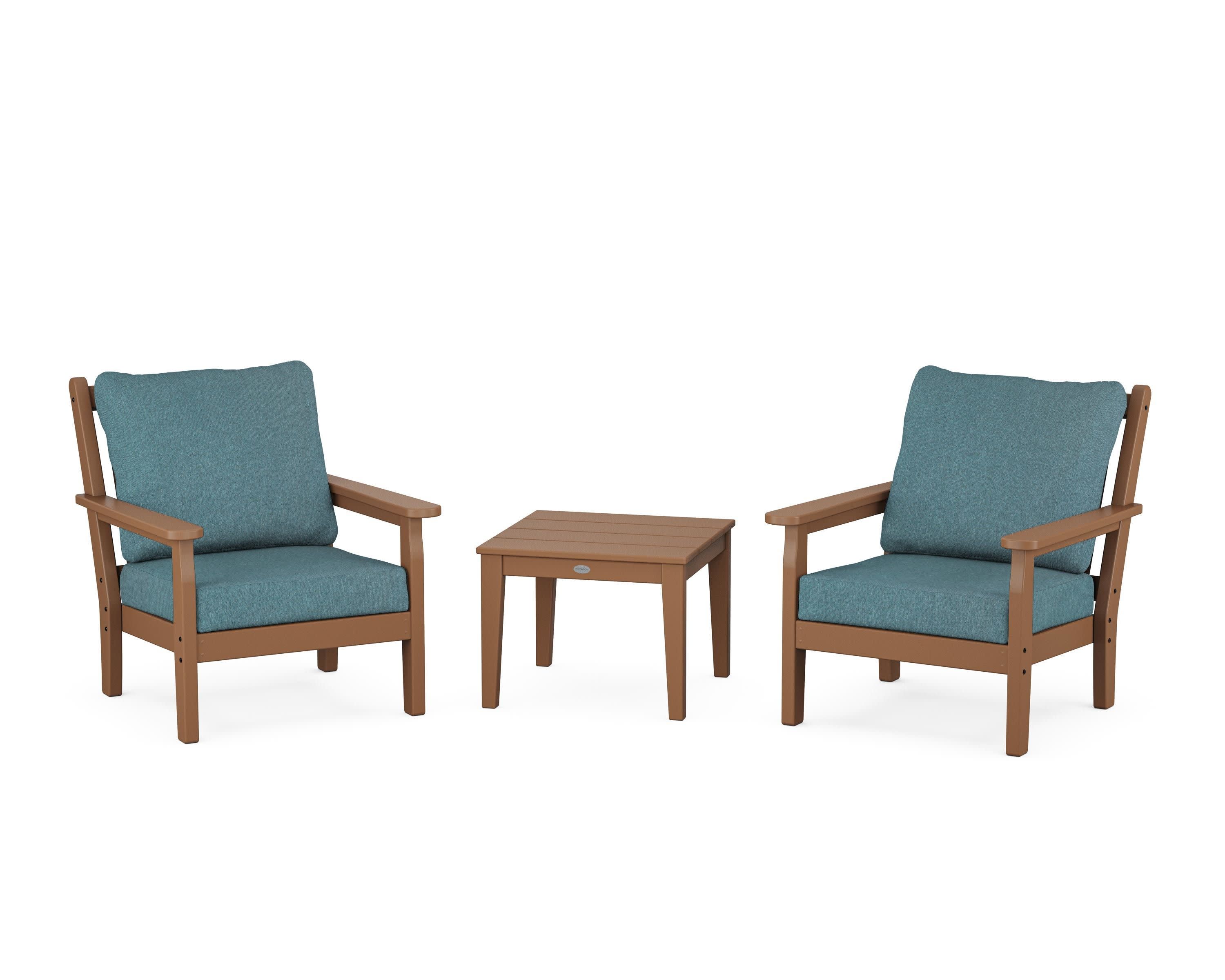 Chippendale 3-Piece Deep Seating Set in Teak / Ocean Teal