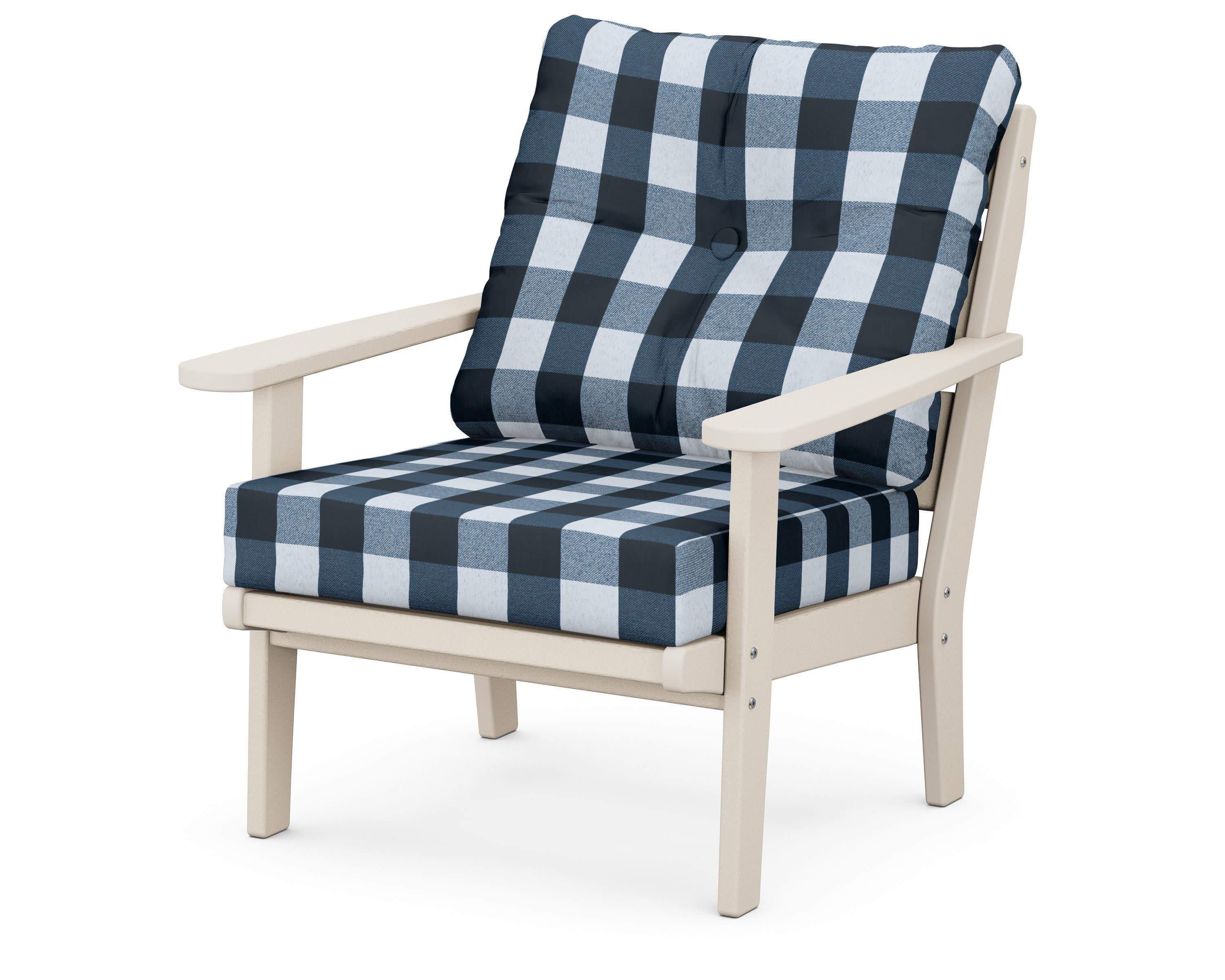 Lakeside Deep Seating Chair in Sand / Buffalo Plaid Marine Indigo