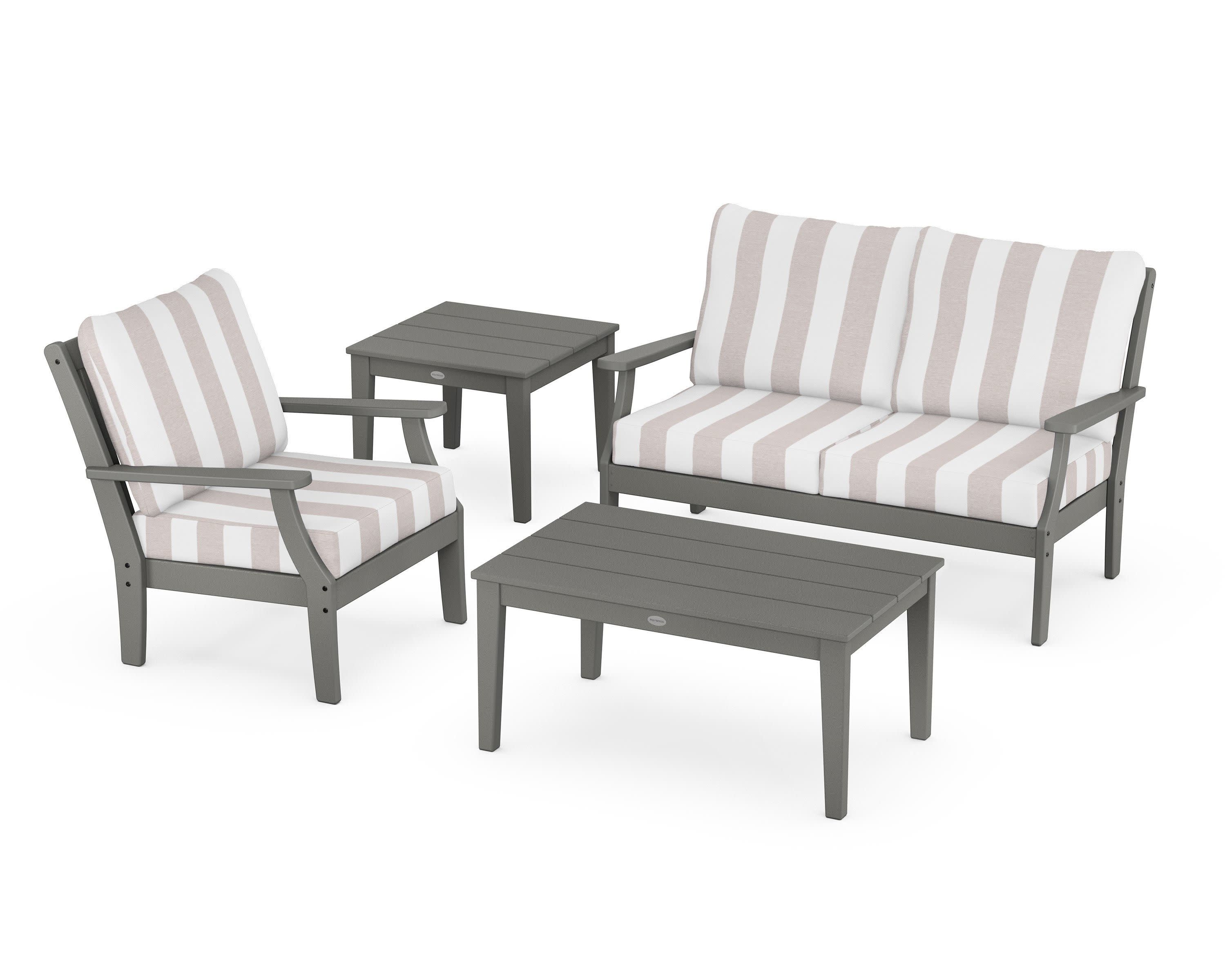 Braxton 4-Piece Deep Seating Set in Slate Grey / Cabana Stripe Dune Burlap