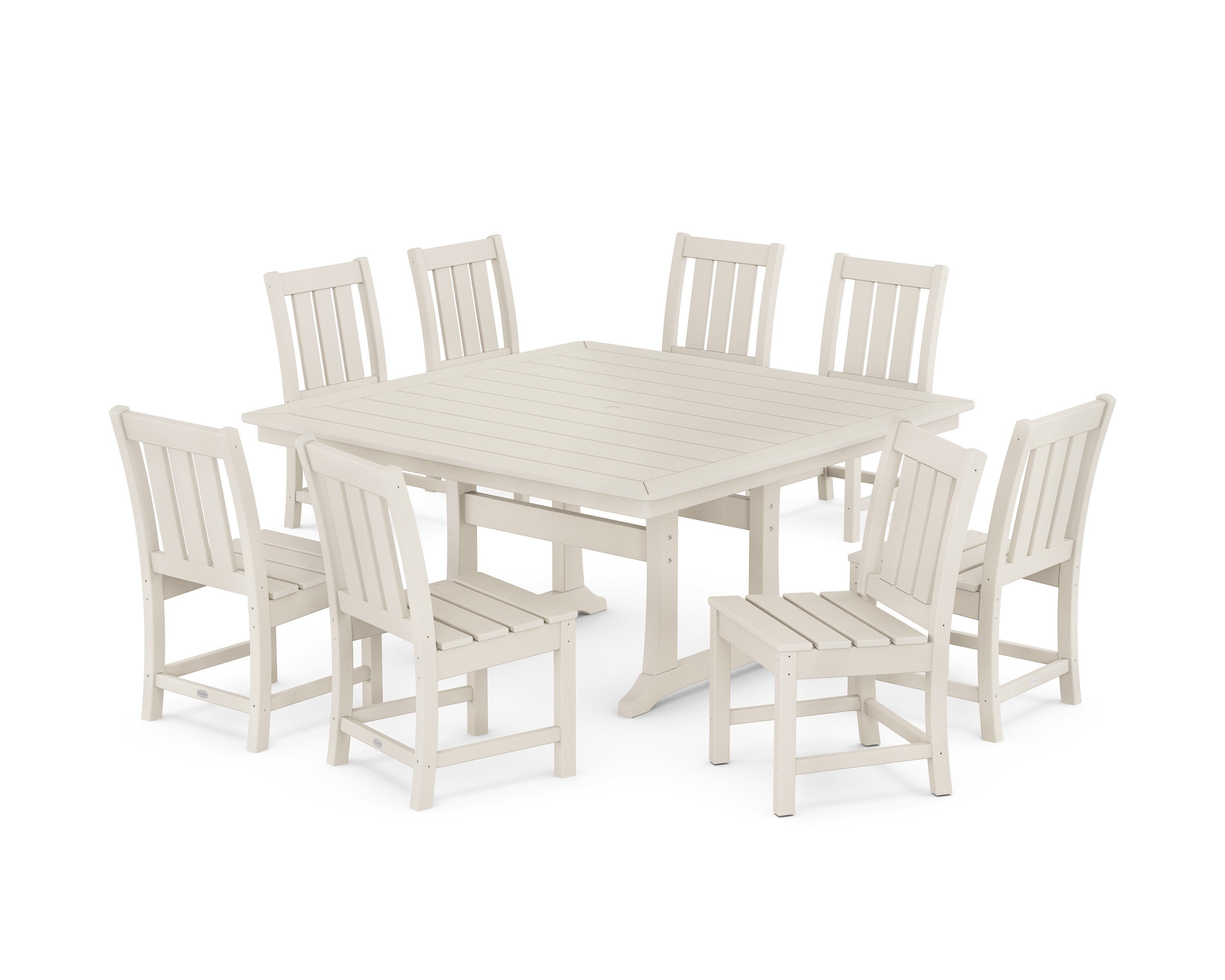 Oxford Side Chair 9-Piece Square Dining Set with Trestle Legs in Sand
