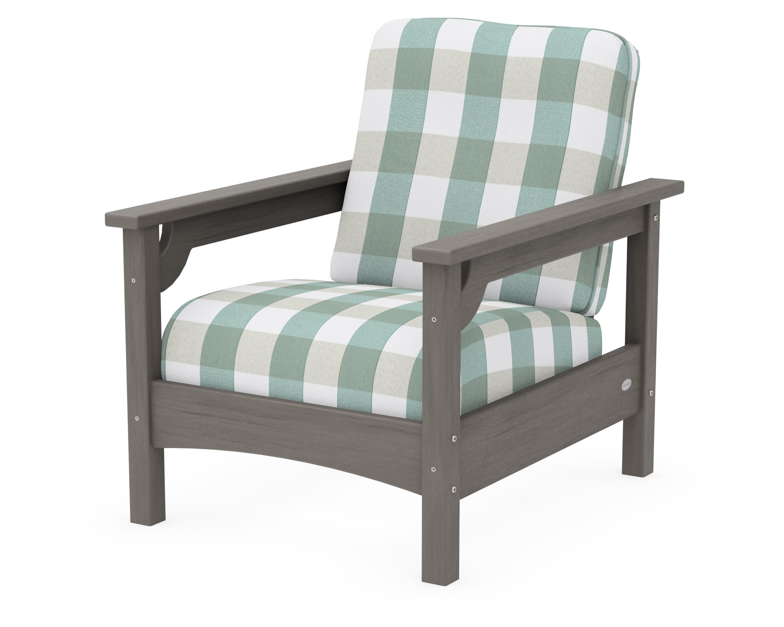 Club Chair in Driftwood / Buffalo Plaid Glacier Spa