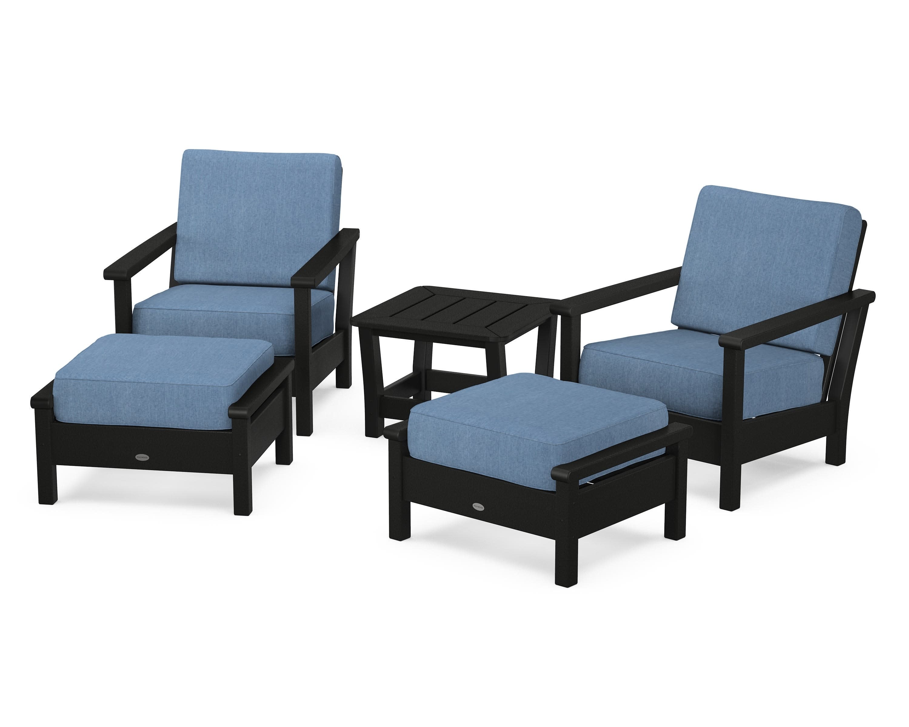 Harbour 5-Piece Deep Seating Chair Set in Black / Sky Blue