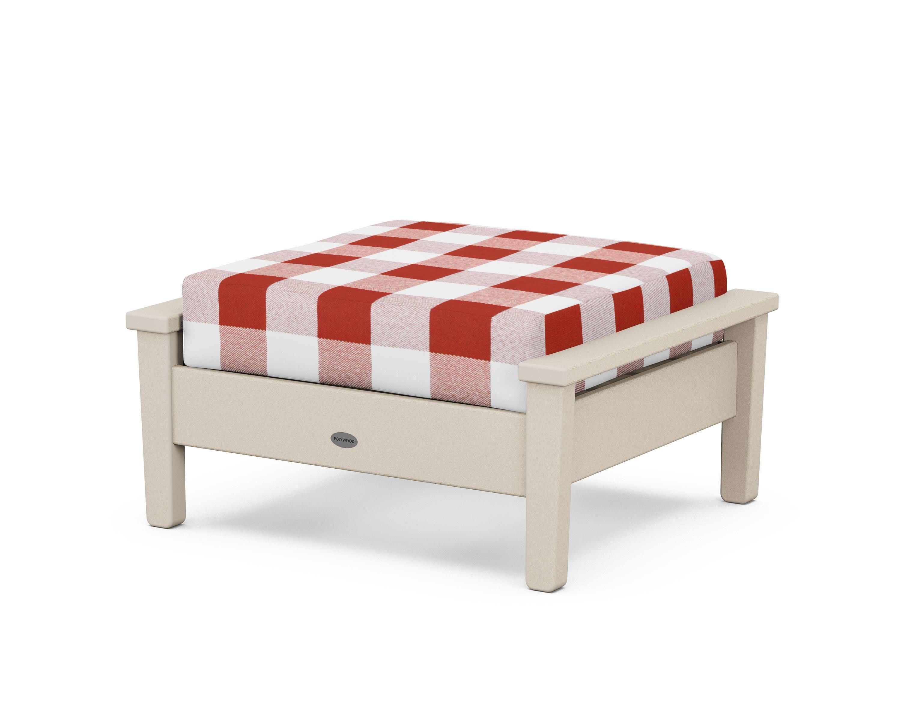 Prescott Deep Seating Ottoman in Sand / Buffalo Plaid Crimson