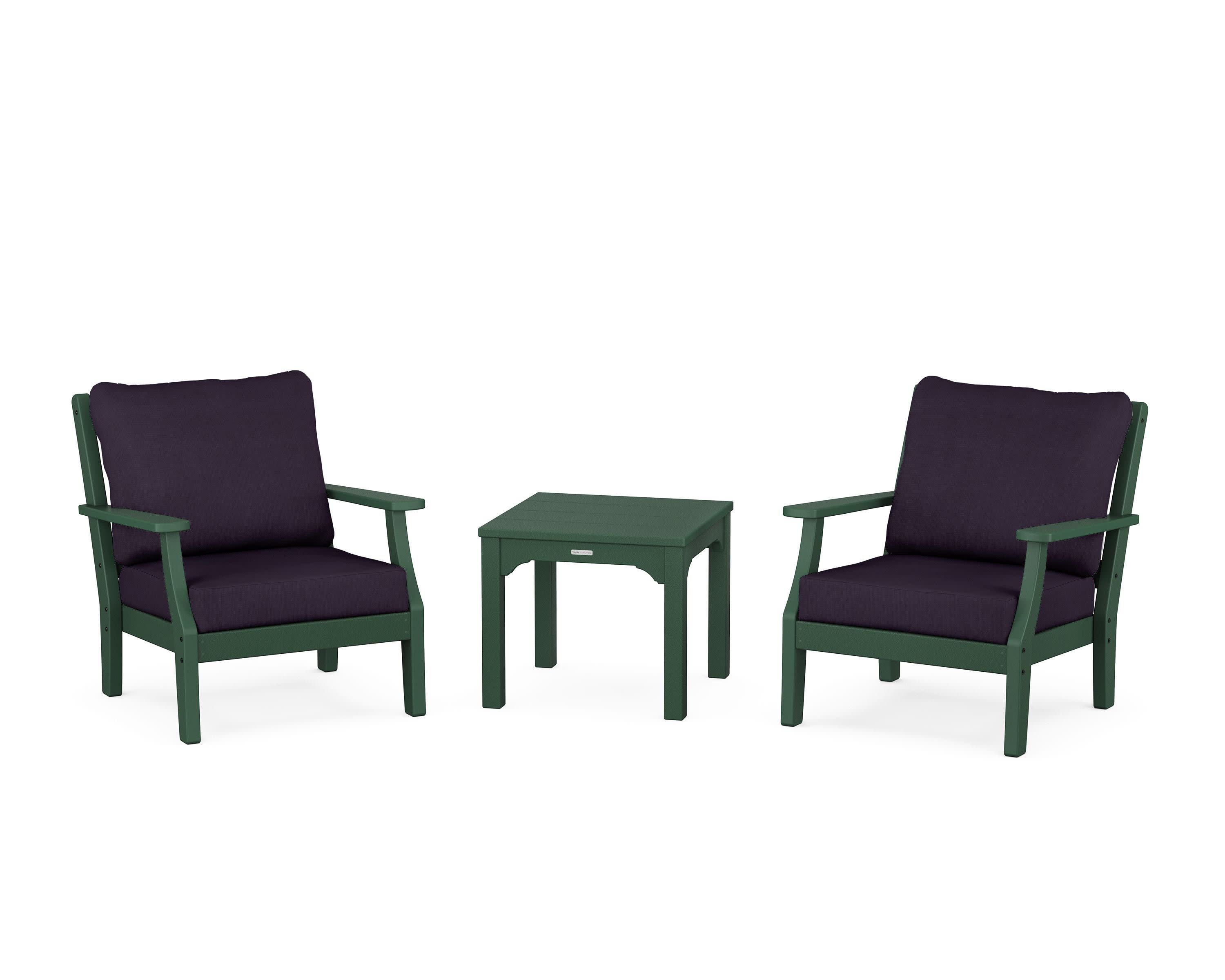 Chinoiserie 3-Piece Deep Seating Set in Green / Navy Linen
