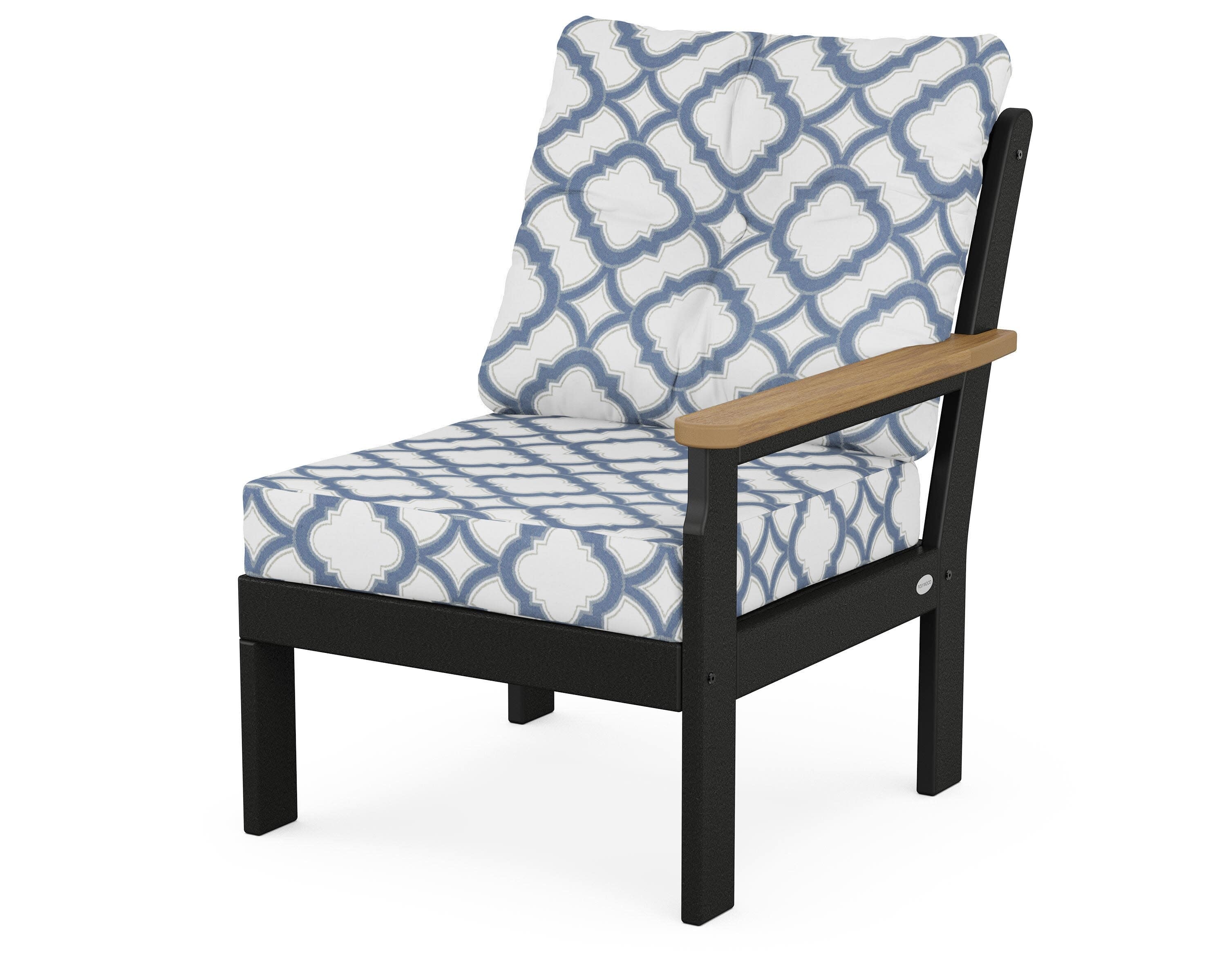 Vineyard Modular Right Arm Chair in Black / Natural / Trellis Sky Blue