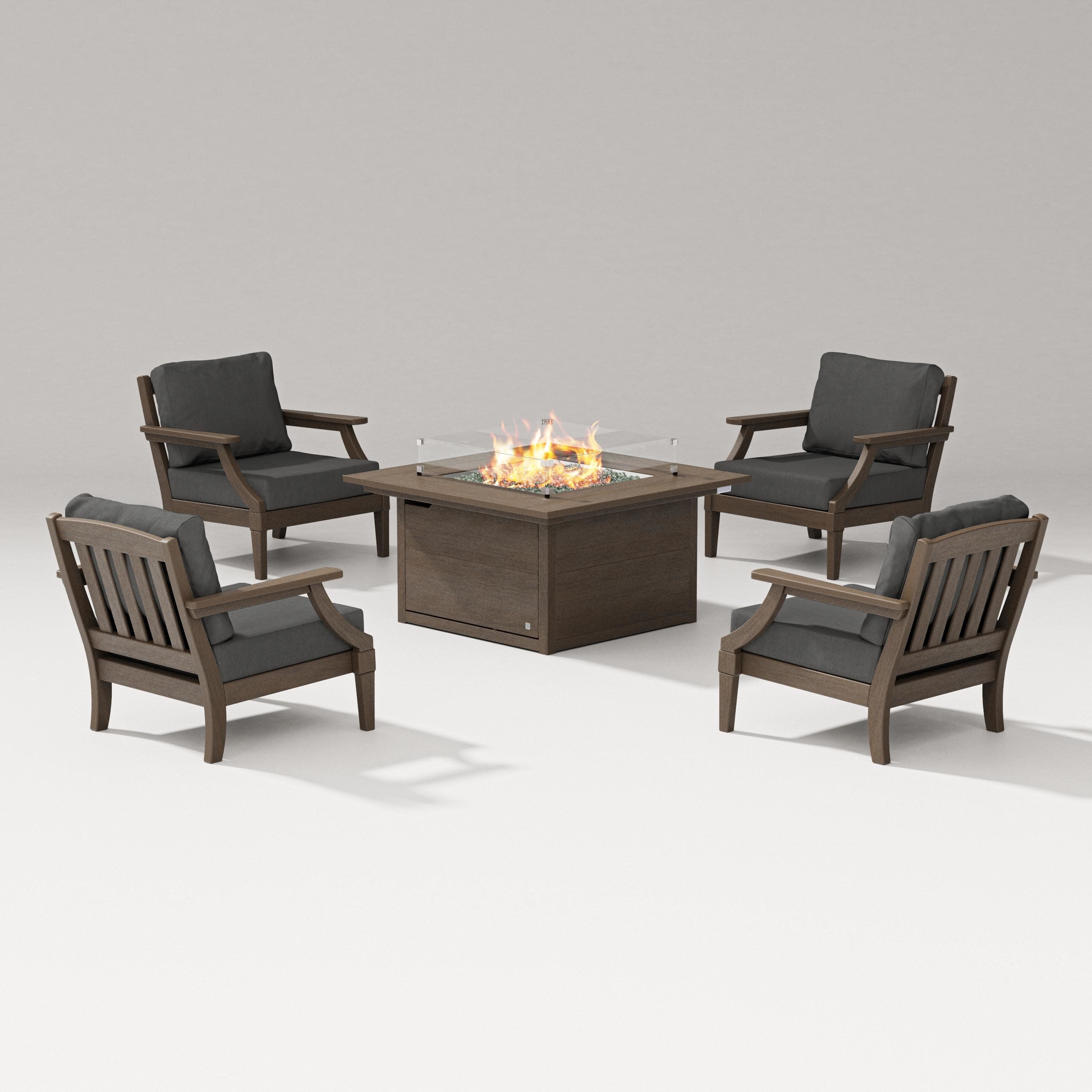 Estate 5-Piece Lounge Fire Table Set in Kona / Spectrum Carbon