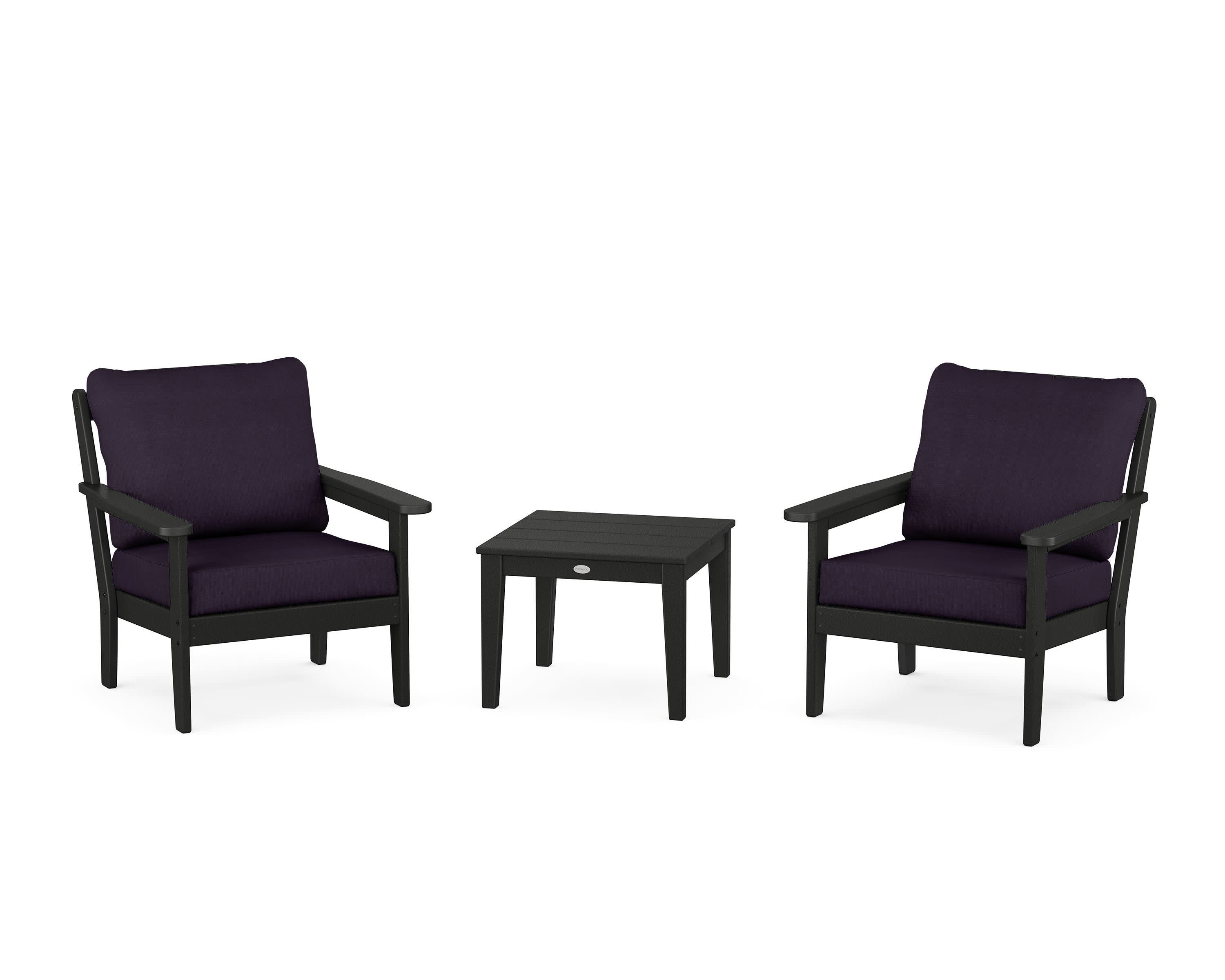 Cottage 3-Piece Deep Seating Set in Black / Navy Linen