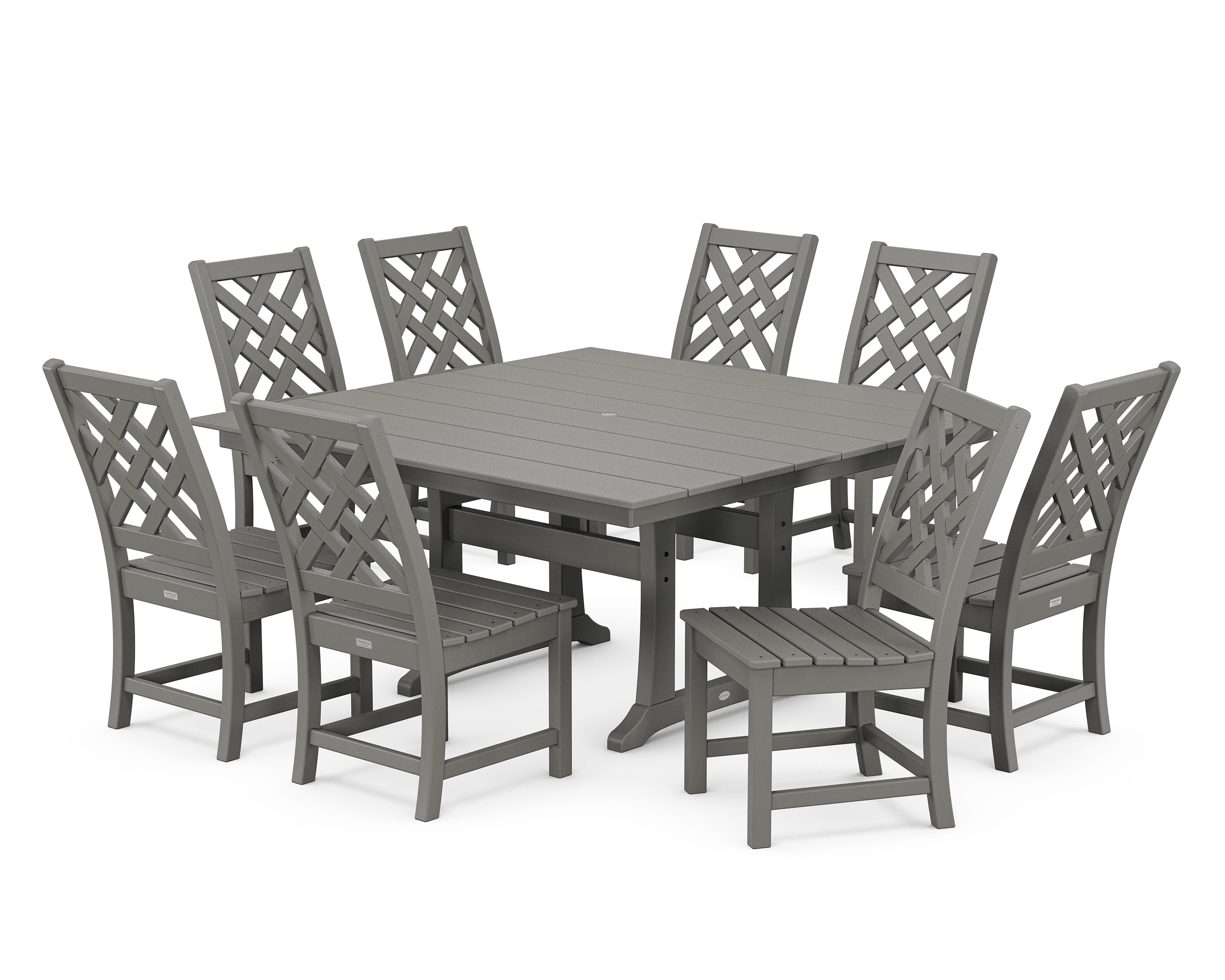Wovendale Side Chair 9-Piece Square Farmhouse Dining Set with Trestle Legs in Slate Grey