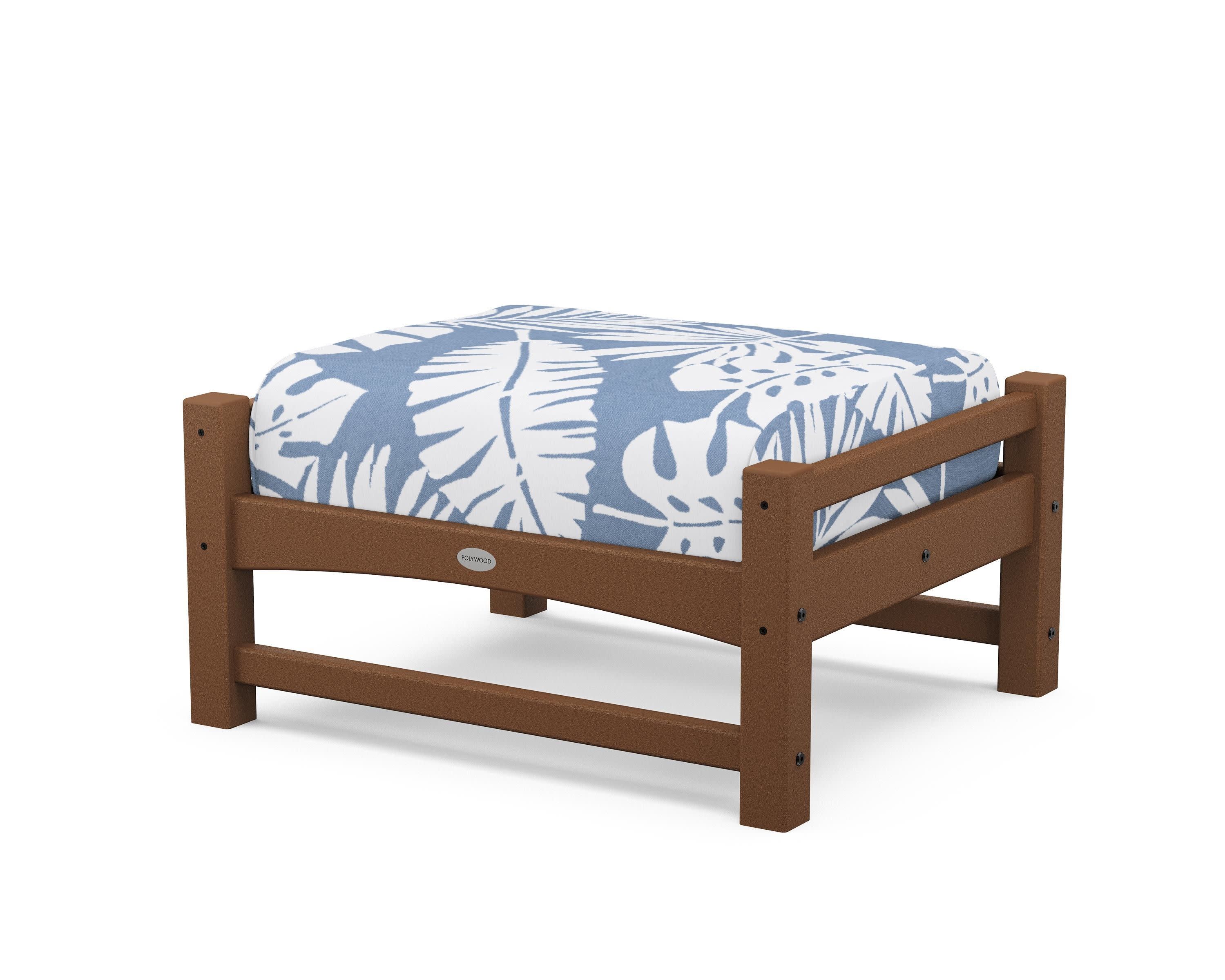 Club Ottoman in Teak / Leaf Sky Blue