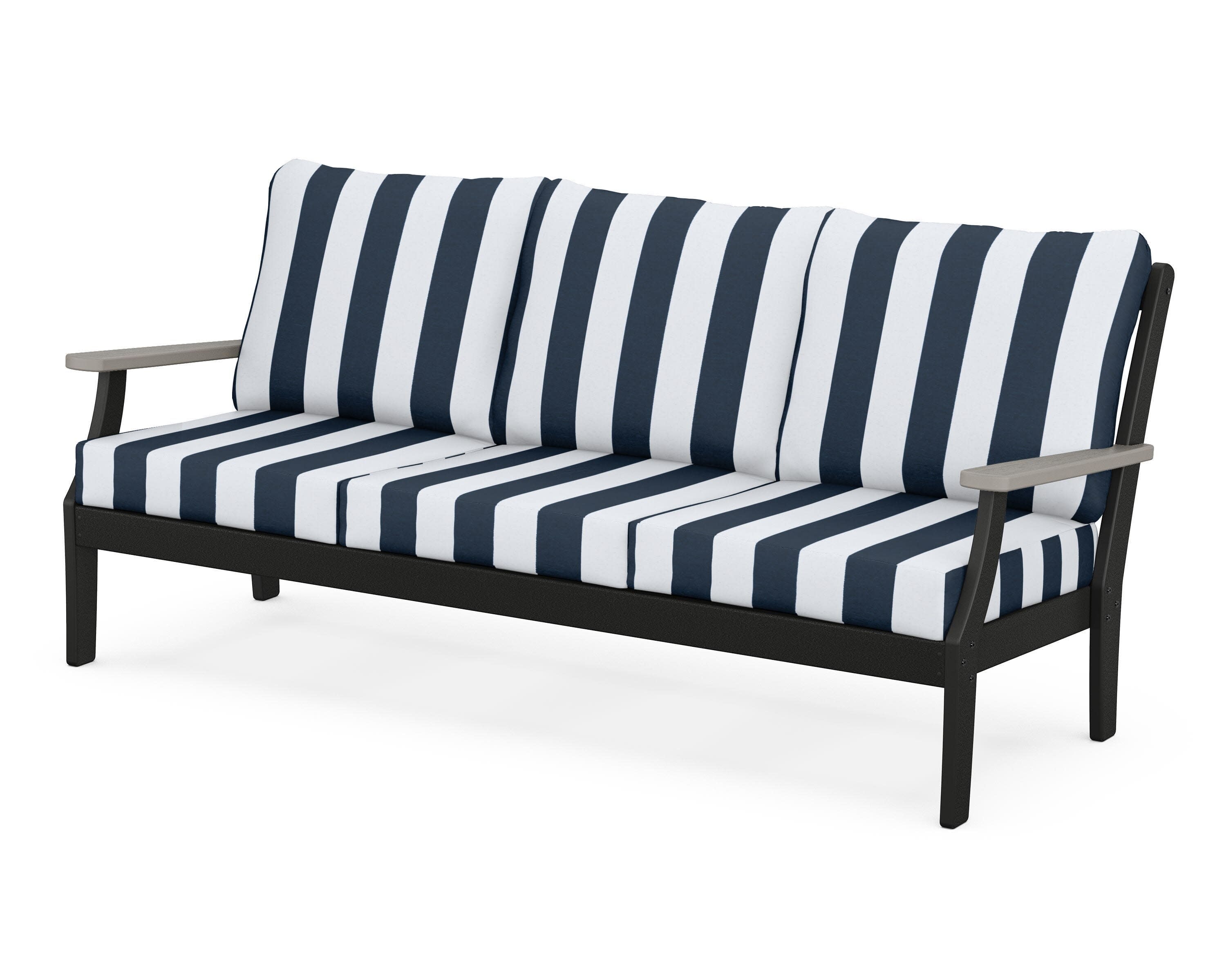 Braxton Deep Seating Sofa in Black / Driftwood / Cabana Stripe Marine Indigo
