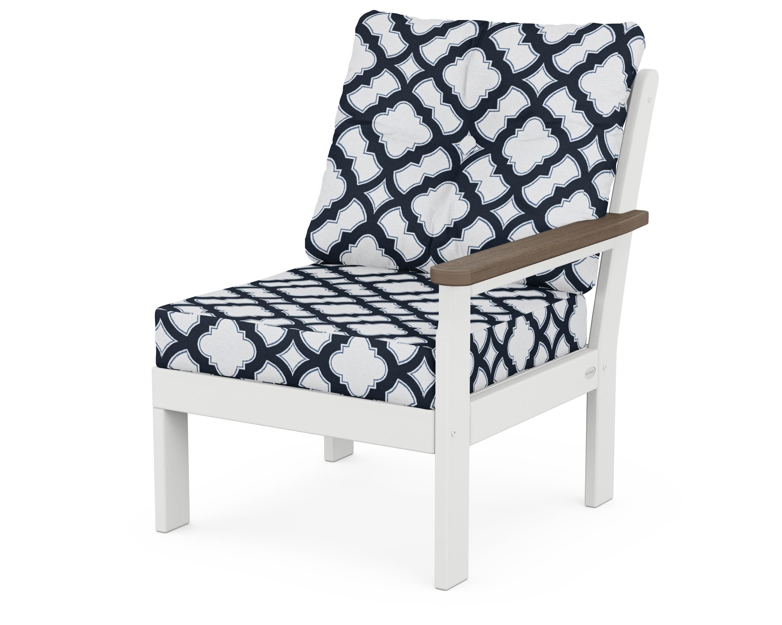 Vineyard Modular Right Arm Chair in White / Kona / Trellis Marine Indigo