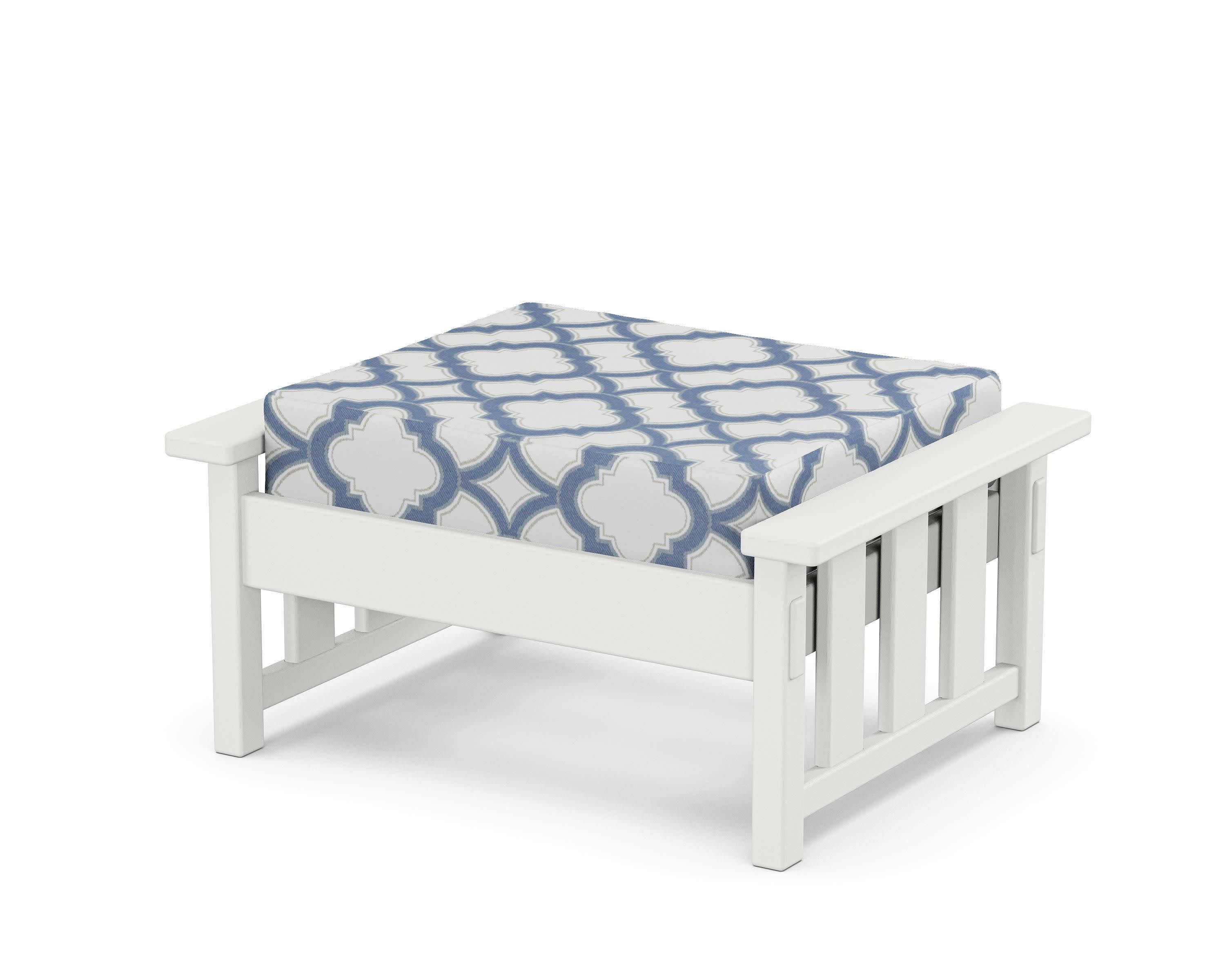 Acadia Deep Seating Ottoman in White / Trellis Sky Blue