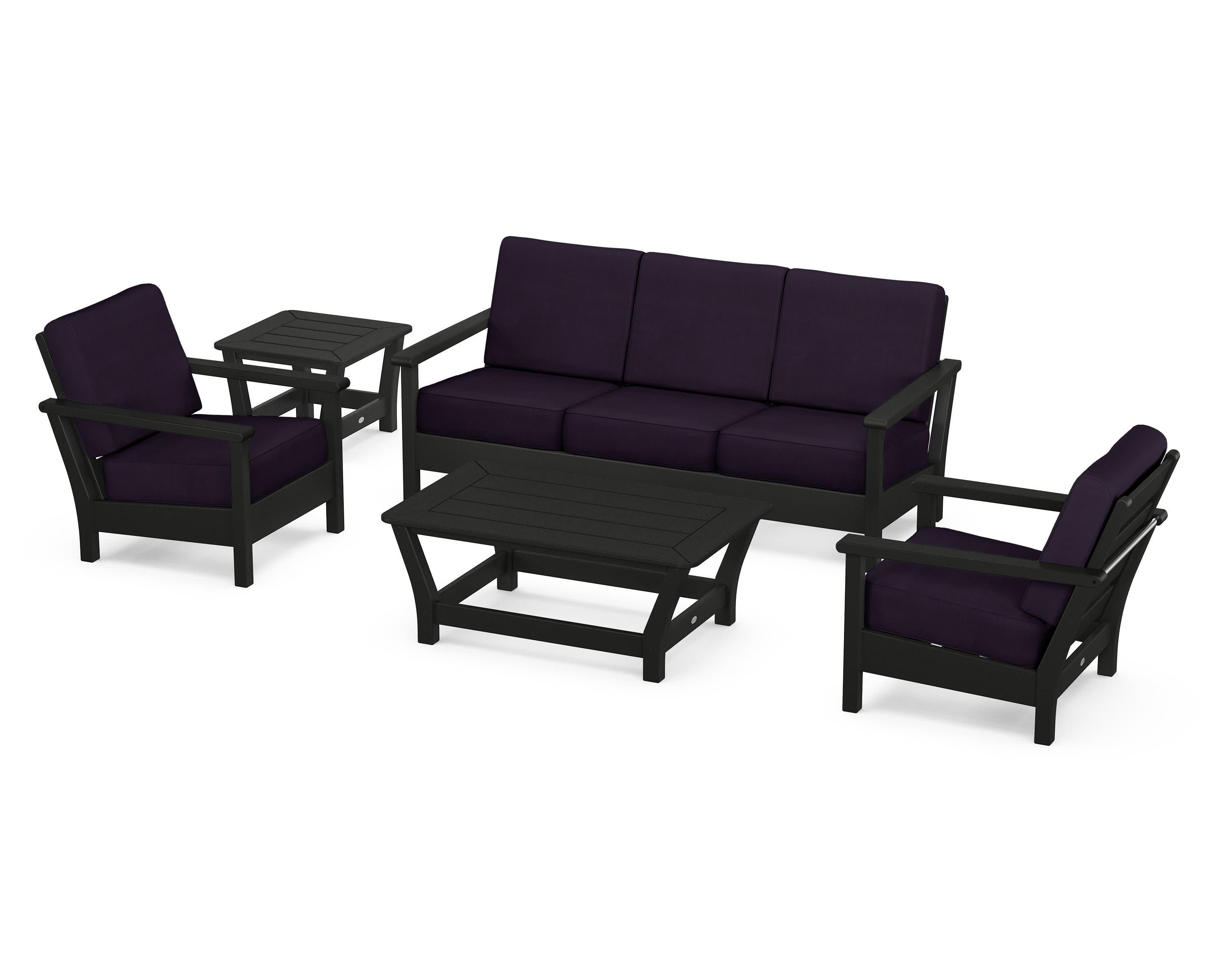 Harbour 5-Piece Deep Seating Set in Black / Navy Linen