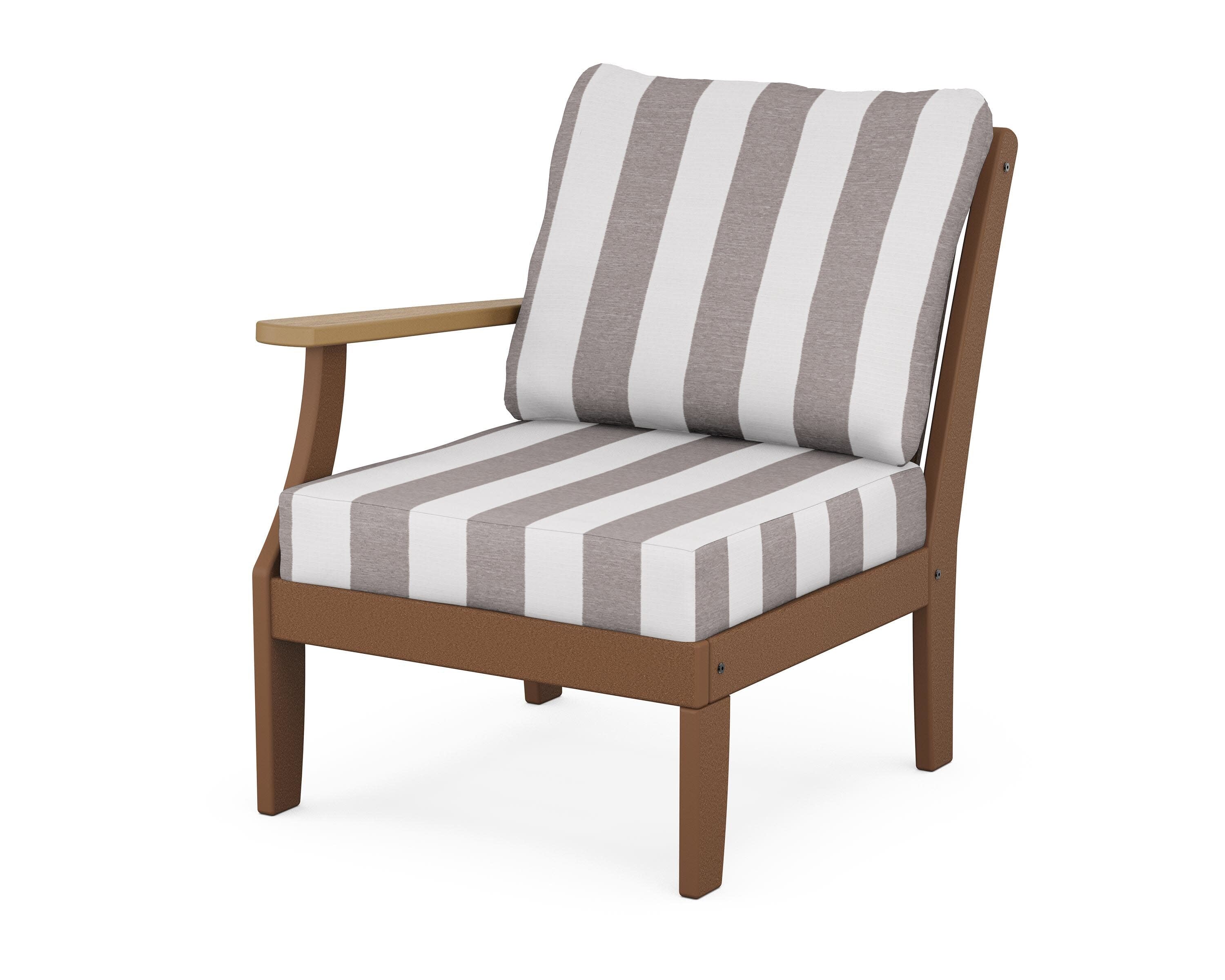 Braxton Modular Left Arm Chair in Teak / Natural / Cabana Stripe Grey Mist