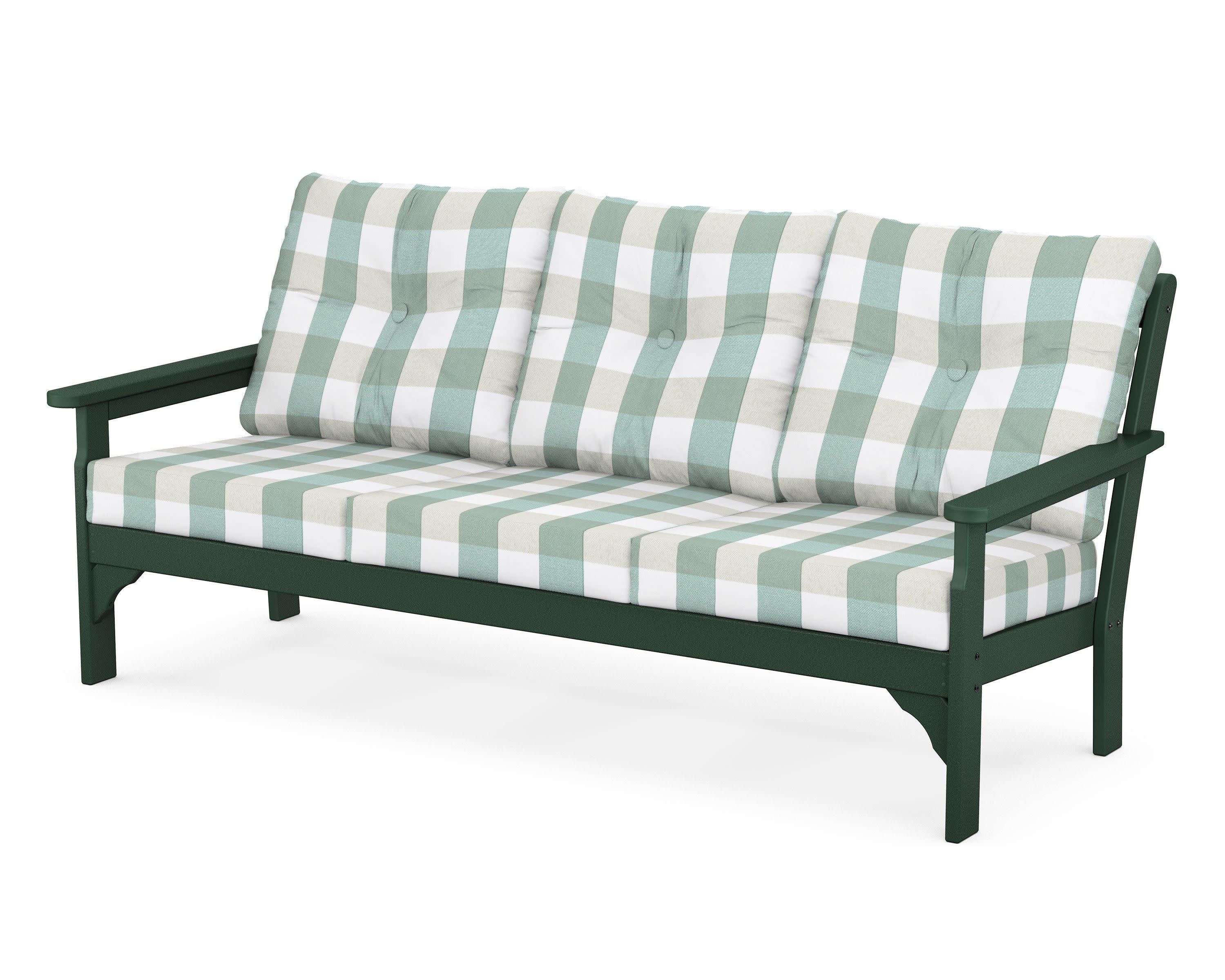 Vineyard Deep Seating Sofa in Green / Buffalo Plaid Glacier Spa
