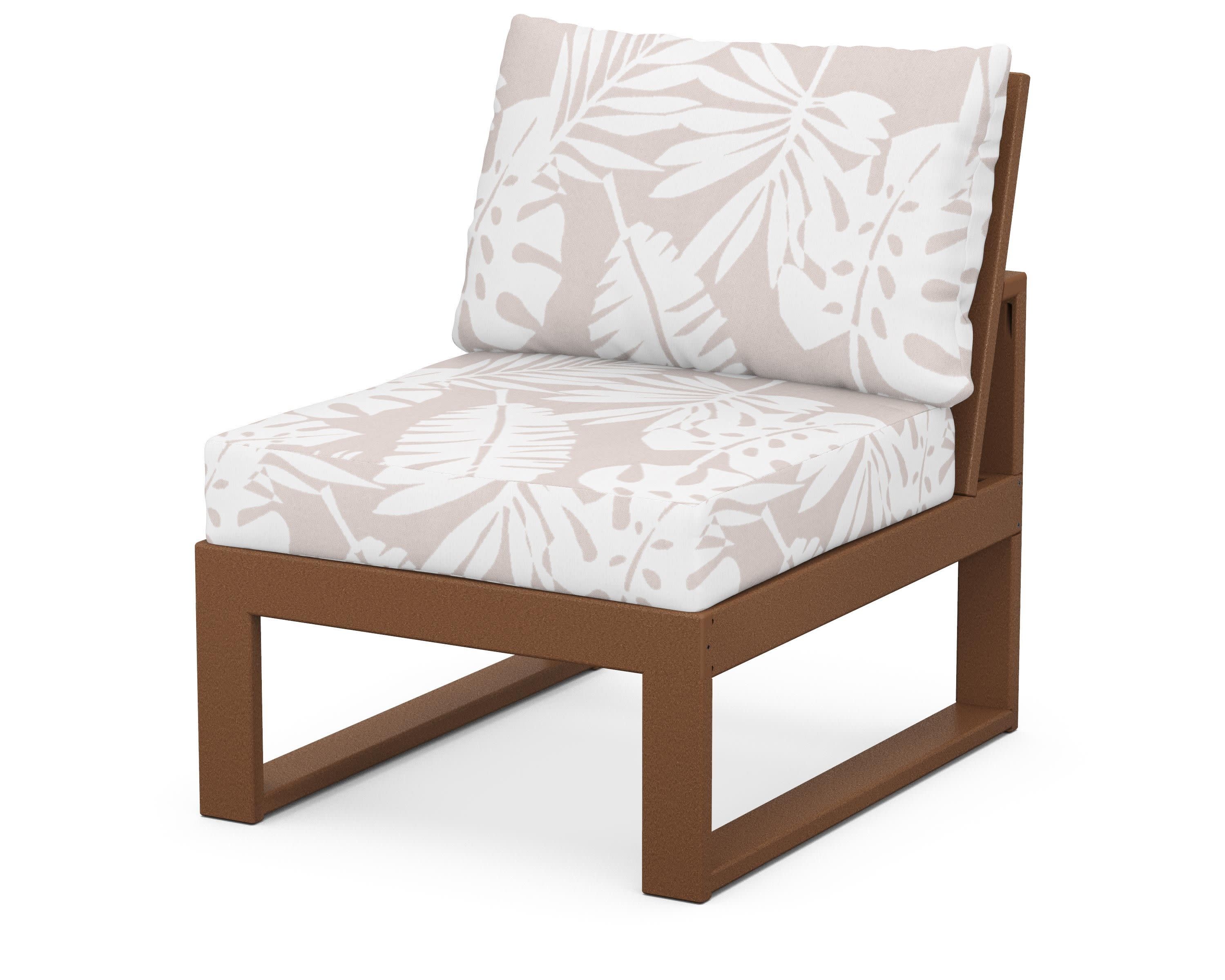 Modular Armless Chair in Teak / Leaf Dune Burlap