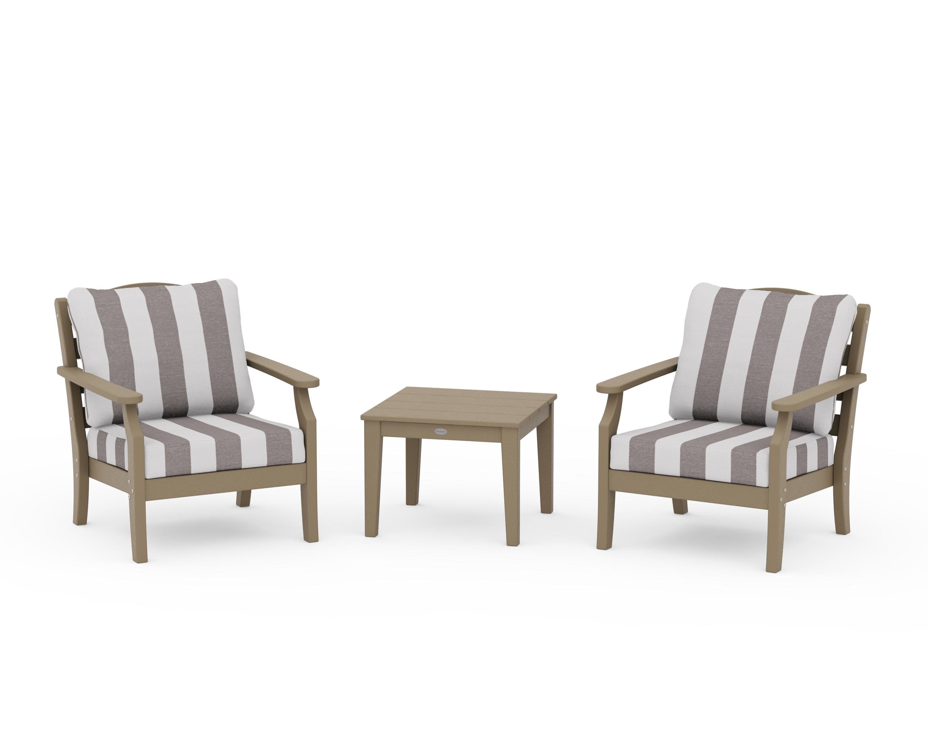 Savannah 3-Piece Deep Seating Set in Vintage Sahara / Cabana Stripe Grey Mist