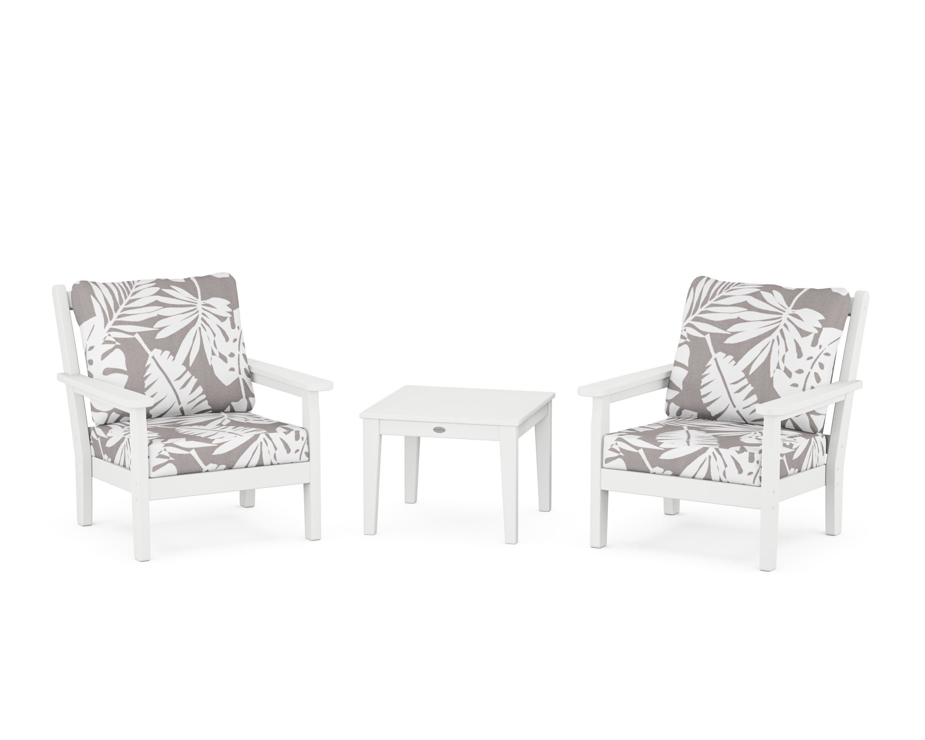 Chippendale 3-Piece Deep Seating Set in White / Leaf Grey Mist