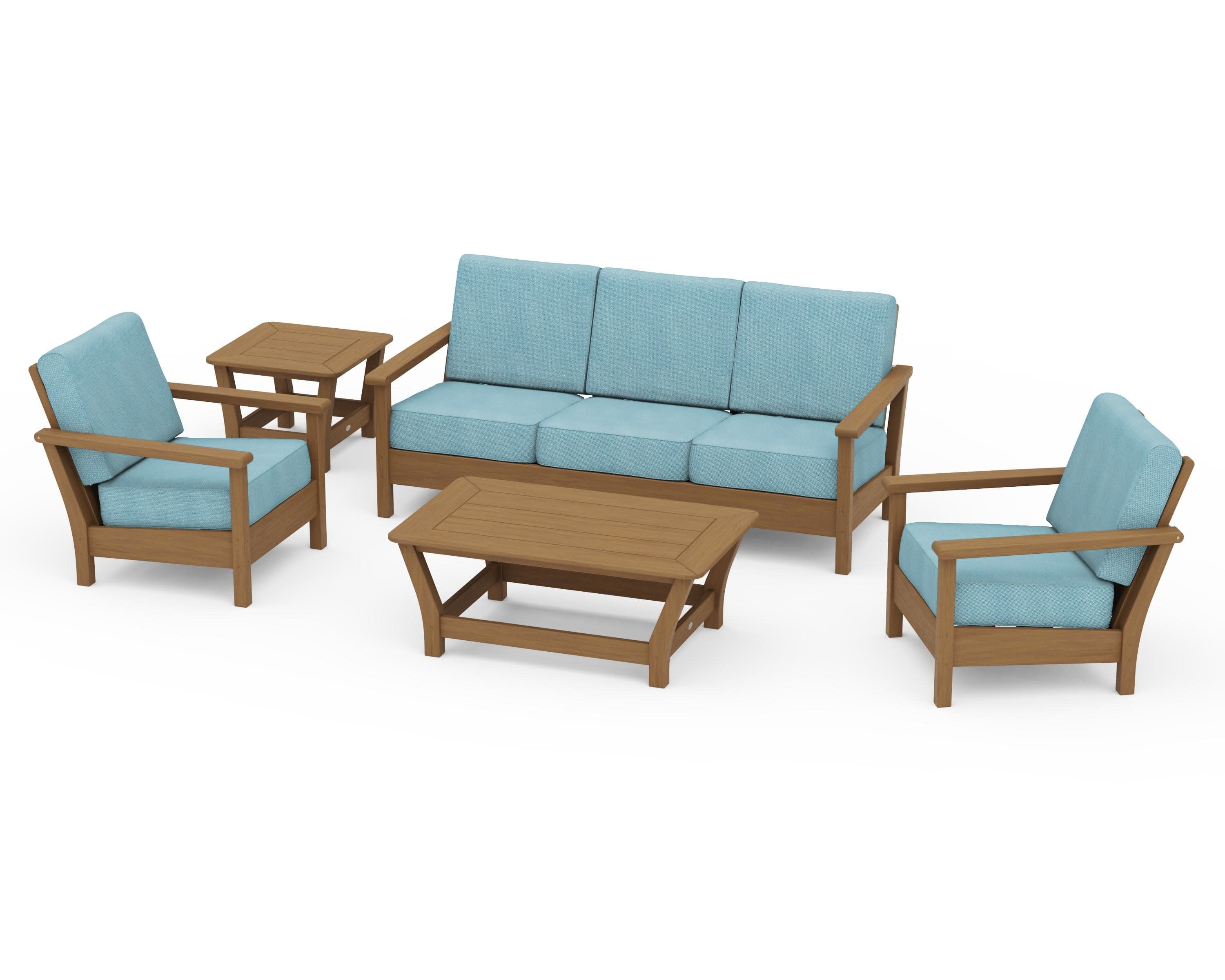 Harbour 5-Piece Deep Seating Set in Natural / Lattice Sky Blue
