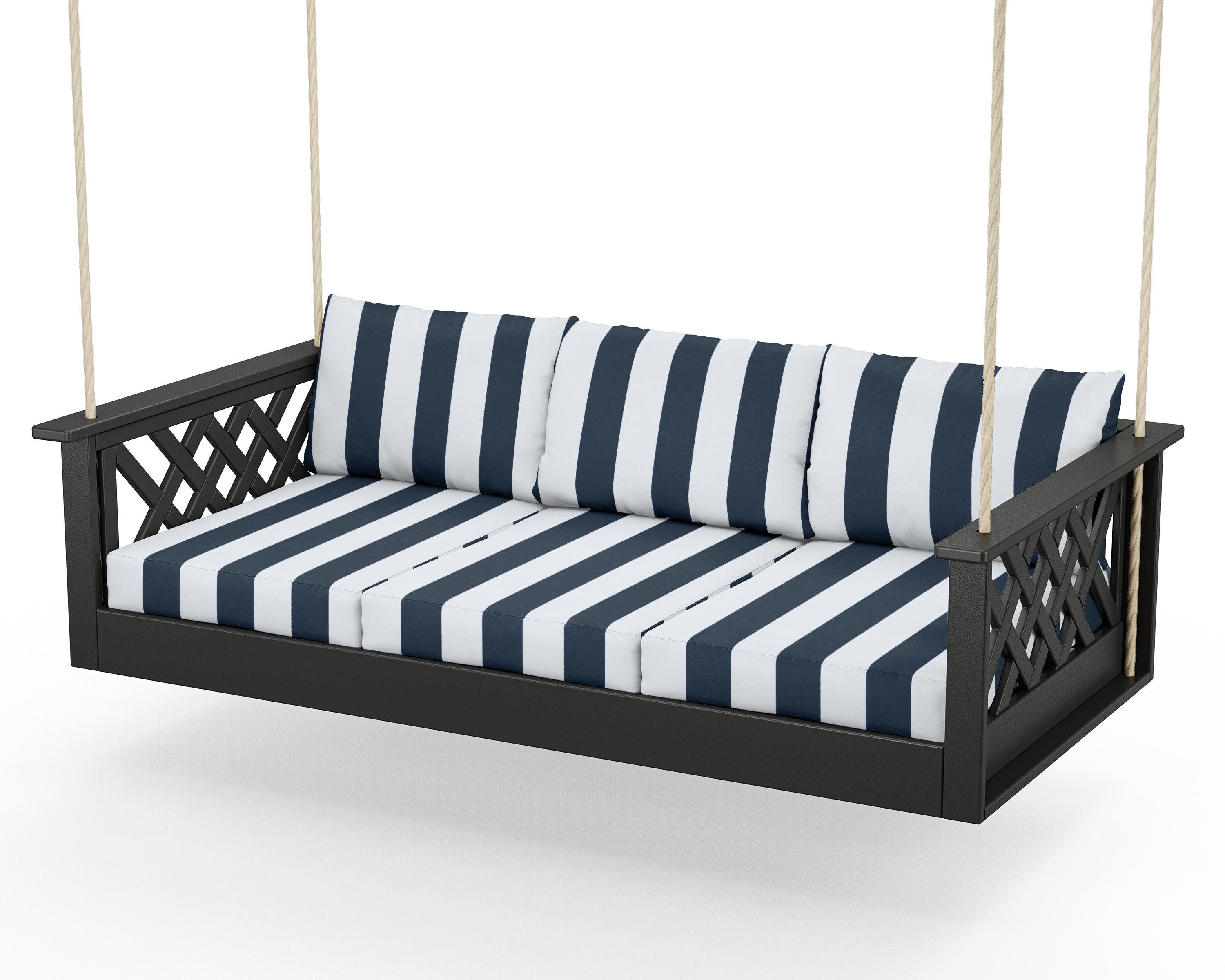 Wovendale Daybed Swing in Black / Cabana Stripe Marine Indigo