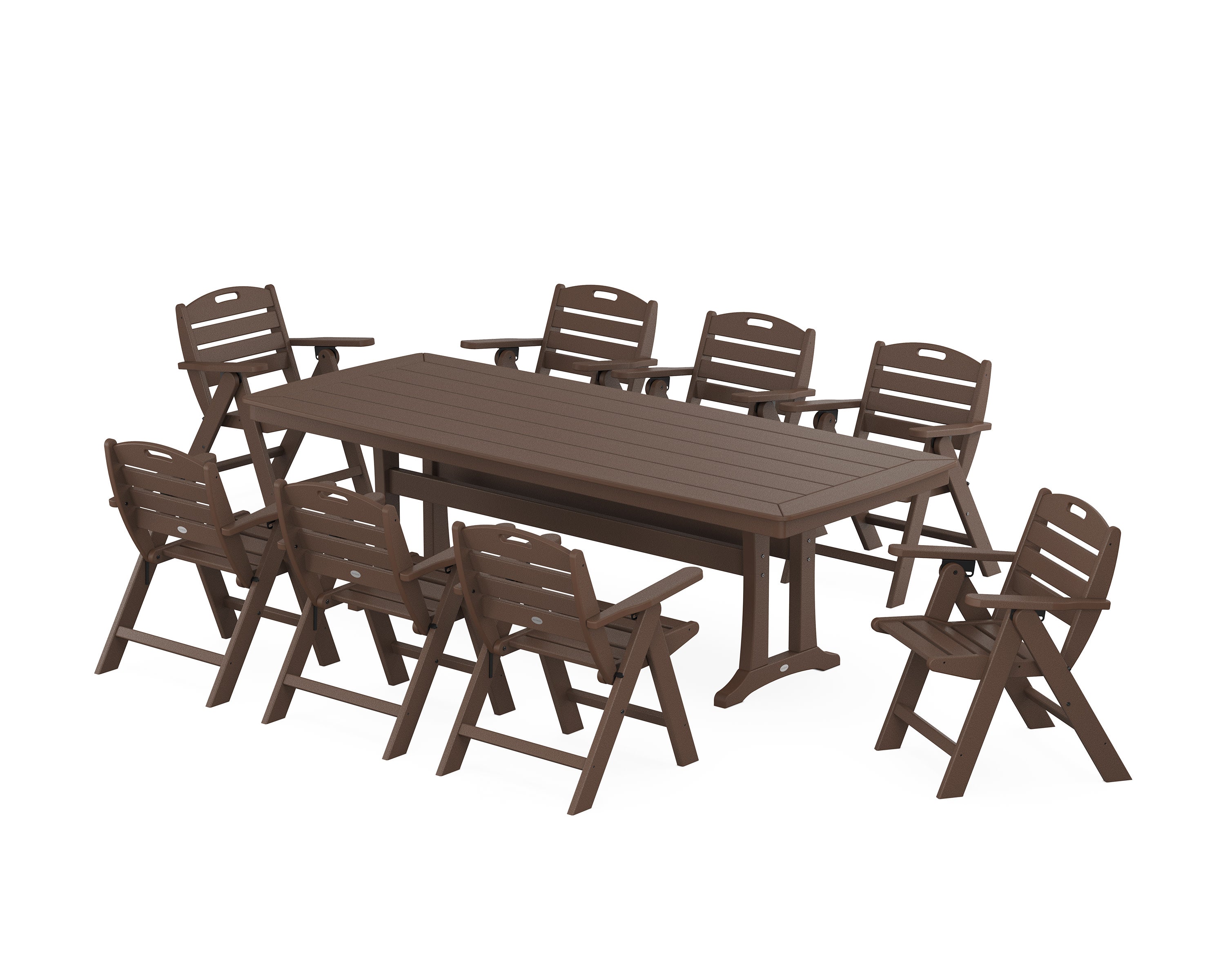 Nautical Lowback 9-Piece Dining Set with Trestle Legs in Mahogany
